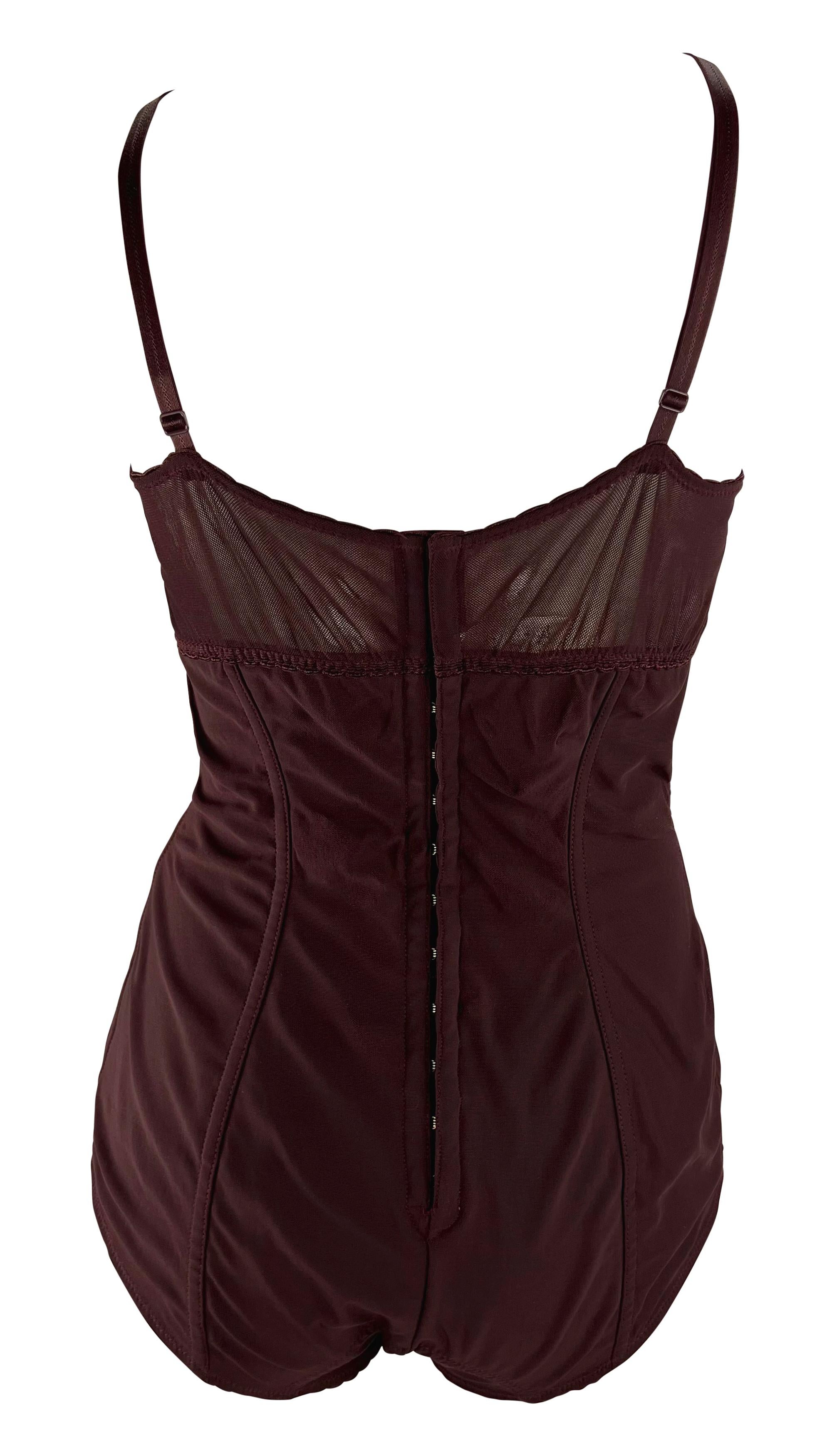 Women's F/W 1996 Dolce & Gabbana Burgundy Lace Boned Bodysuit For Sale