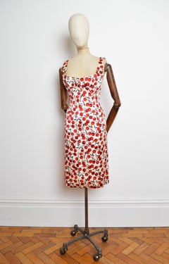 F/W 1996 Dolce & Gabbana Cherry print Runway Satin Cocktail Dress
