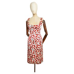 F/W 1996 Dolce & Gabbana Cherry print Runway Satin Cocktail Dress