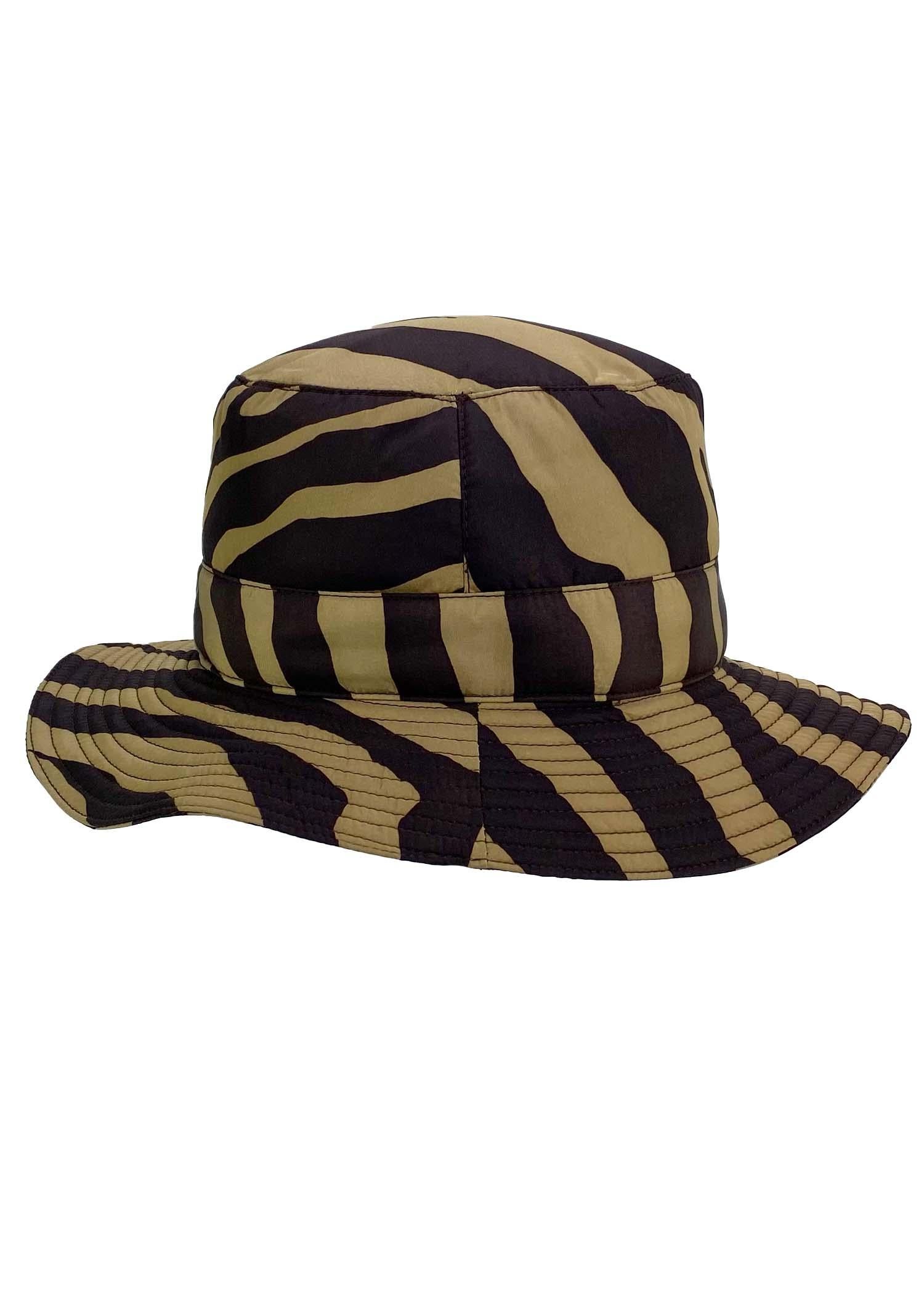Presenting a vintage brown zebra print Dolce and Gabbana bucket hat. From the Fall/Winter 1996 collection, this classic bucket hat is outfitted in brown and beige zebra print nylon. From the heyday of Dolce and Gabbana, this hat is the perfect early