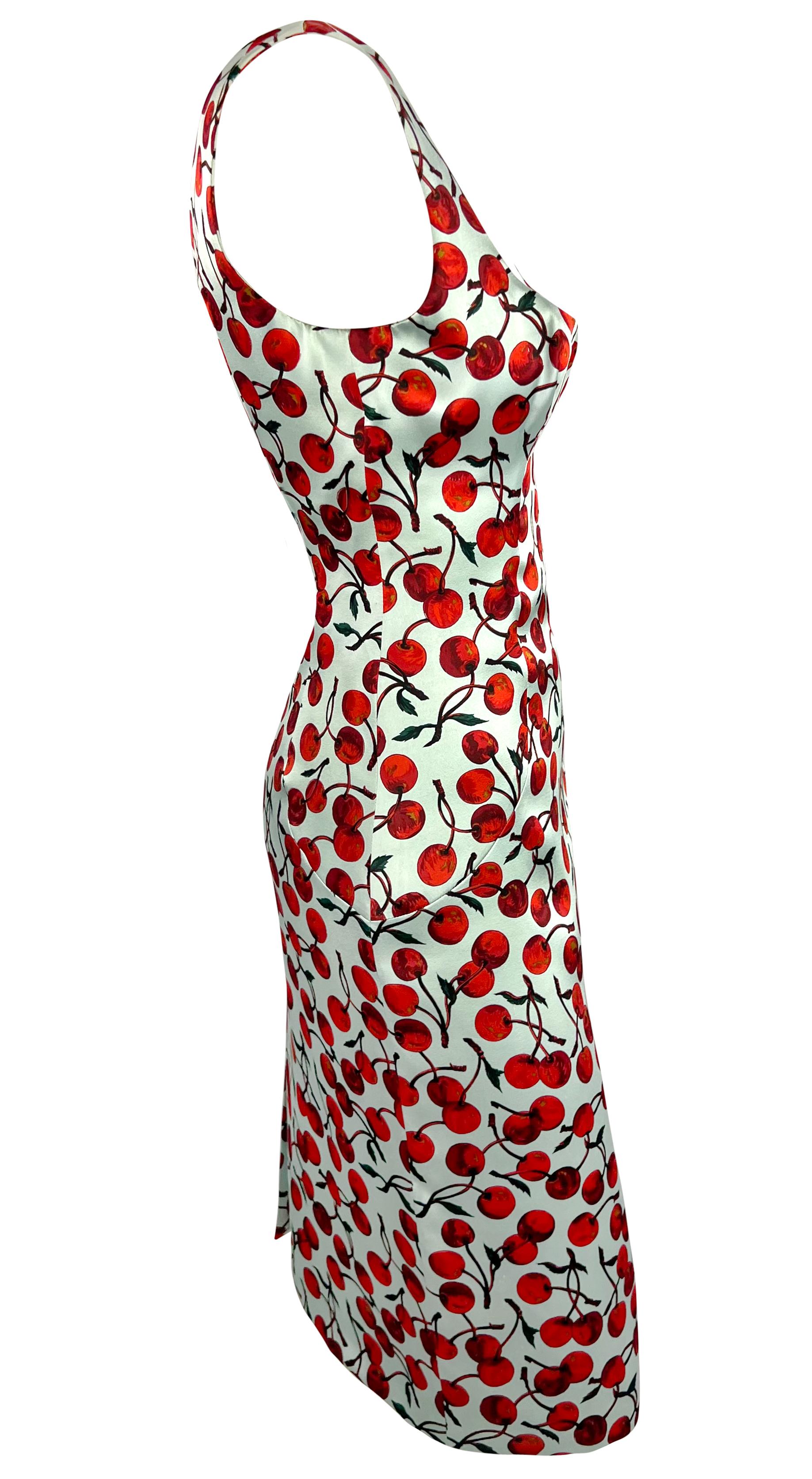 F/W 1996 Dolce & Gabbana Runway Light Blue Cherry Print Satin Pin-Up Dress 5