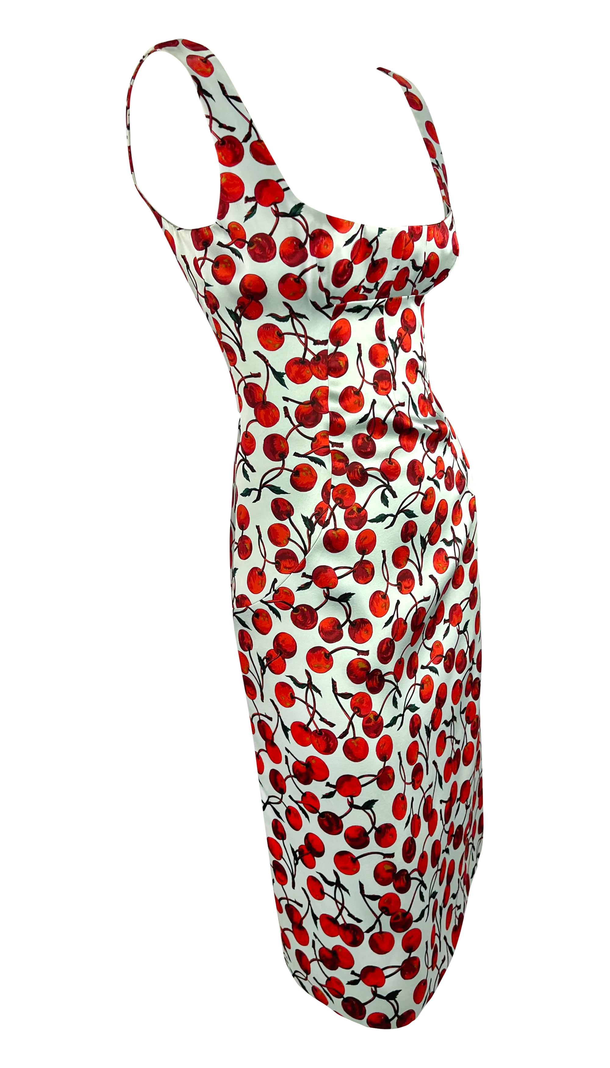 F/W 1996 Dolce & Gabbana Runway Light Blue Cherry Print Satin Pin-Up Dress 6