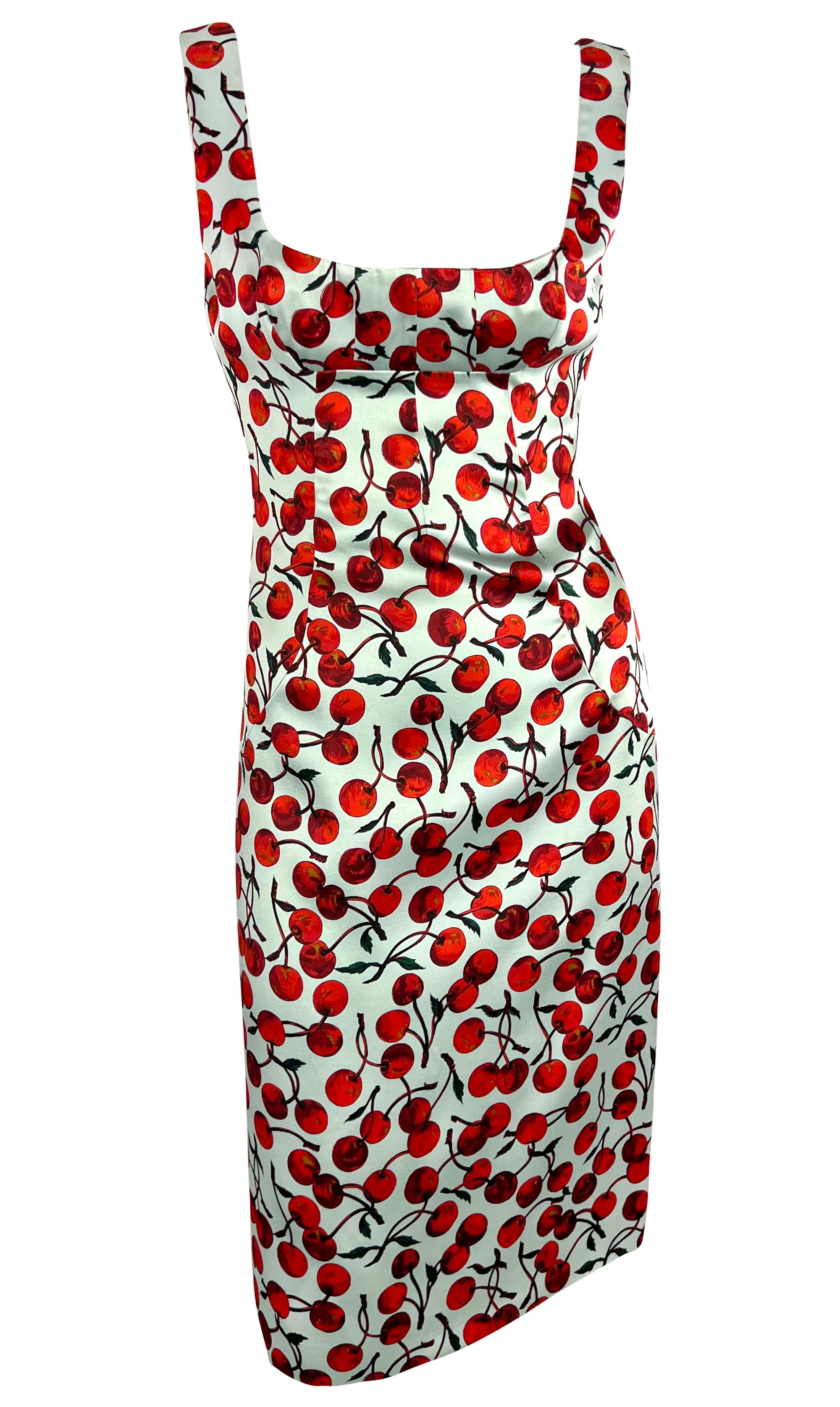 F/W 1996 Dolce & Gabbana Runway Light Blue Cherry Print Satin Pin-Up Dress 7