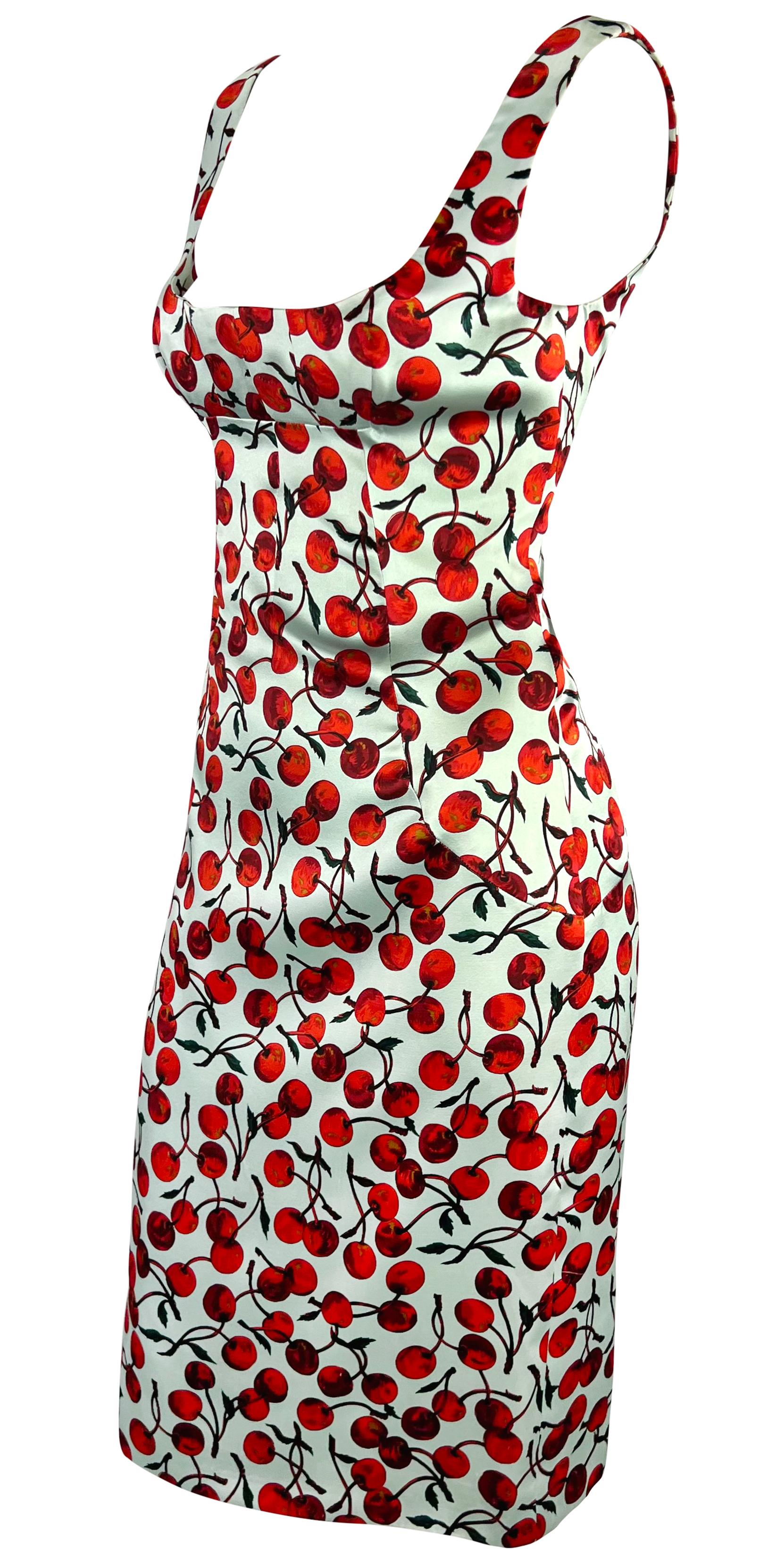 F/W 1996 Dolce & Gabbana Runway Light Blue Cherry Print Satin Pin-Up Dress 2
