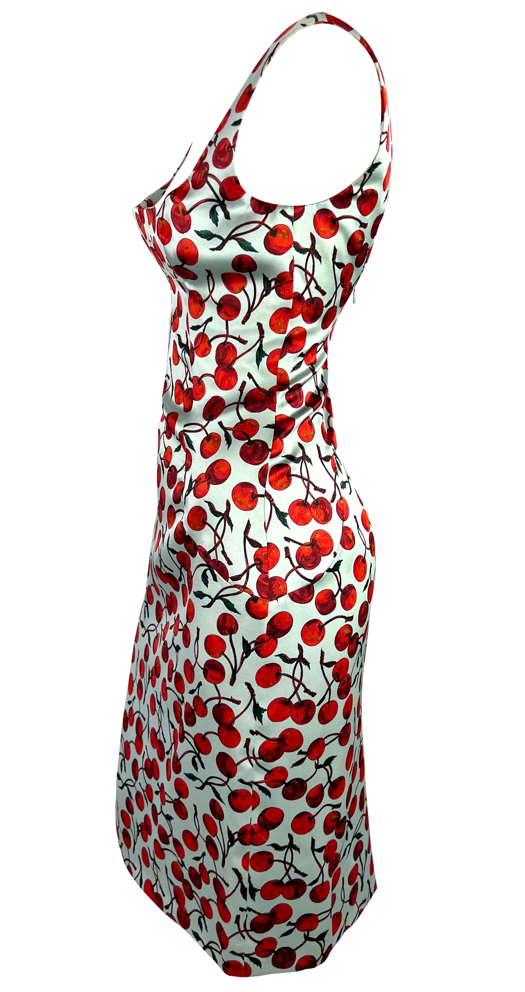 F/W 1996 Dolce & Gabbana Runway Light Blue Cherry Print Satin Pin-Up Dress 3