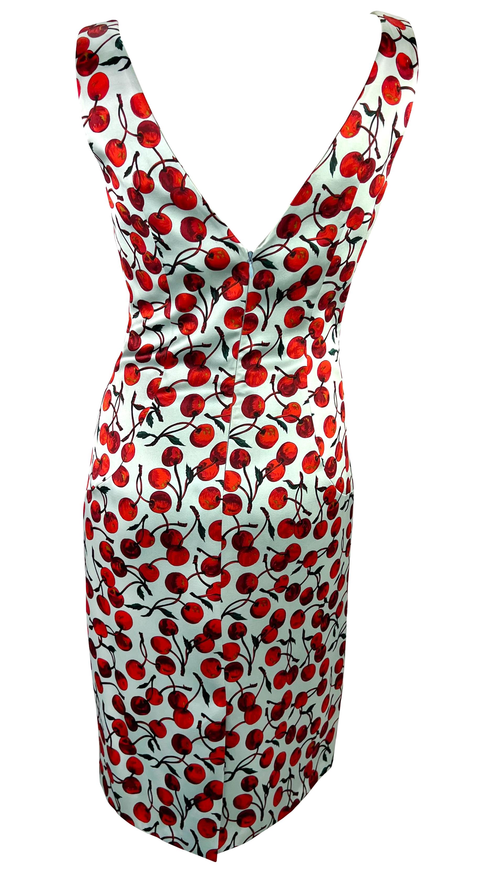 F/W 1996 Dolce & Gabbana Runway Light Blue Cherry Print Satin Pin-Up Dress 4
