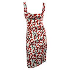 F/W 1996 Dolce & Gabbana Runway Light Blue Cherry Print Satin Pin-Up Dress
