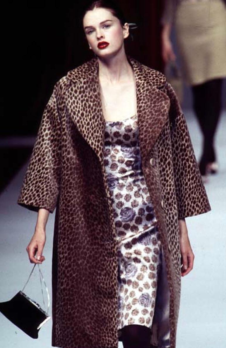 Brown F/W 1996 Dolce & Gabbana Runway Taupe Rose Print Satin Sleeveless Dress For Sale