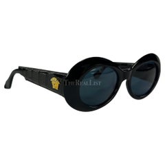 H/W 1996 Gianni Versace Schwarze Sonnenbrille aus Medusa- Acetat mit Krokodilprägung und Medusa-Geprägung