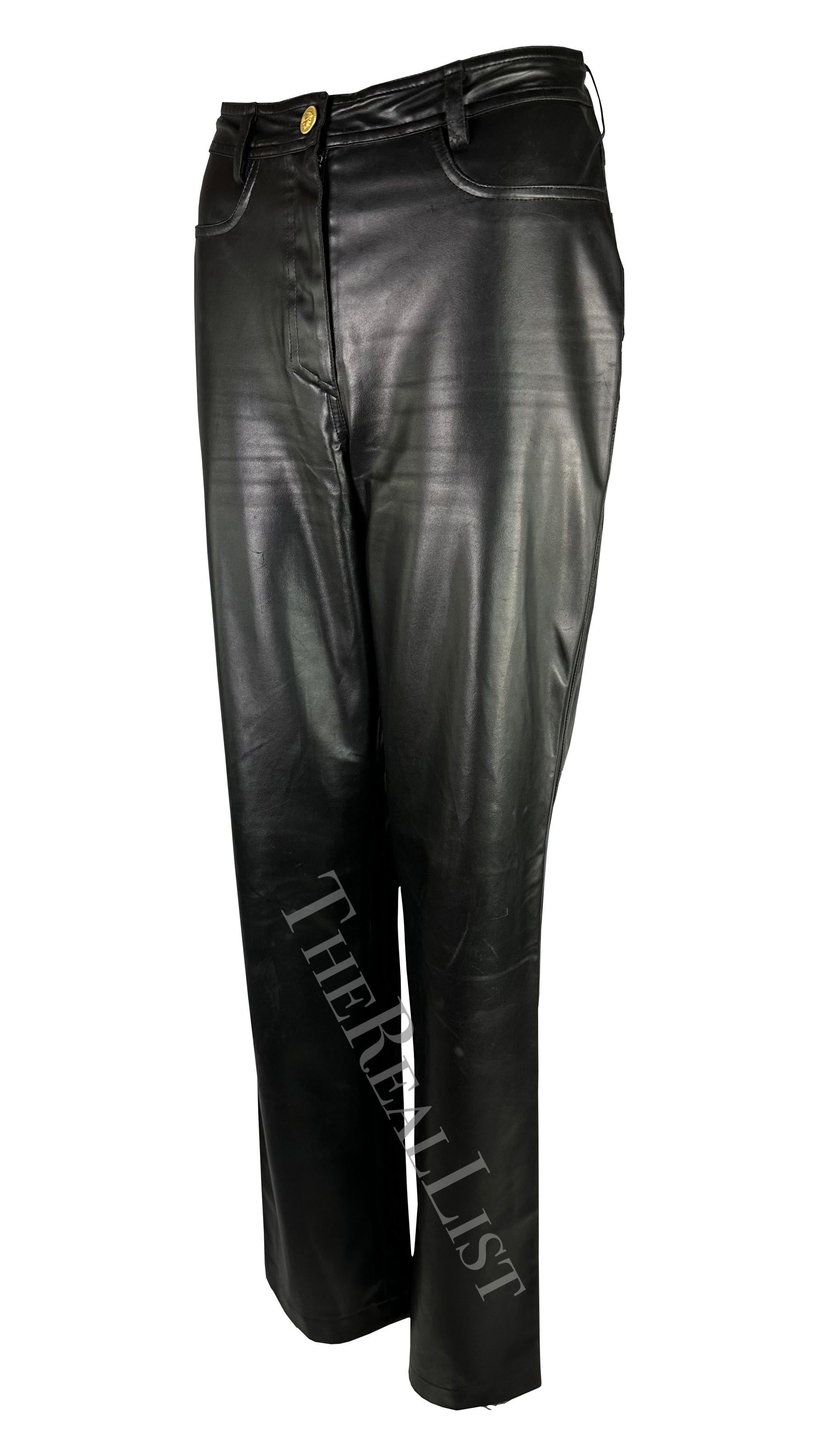 F/W 1996 Gianni Versace Black Faux Leather Wide Leg Pants In Good Condition For Sale In West Hollywood, CA
