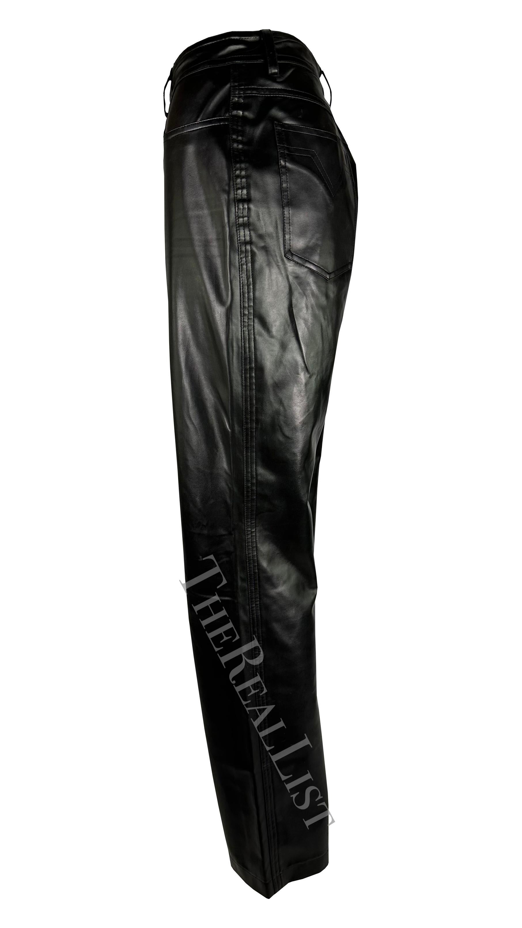Women's F/W 1996 Gianni Versace Black Faux Leather Wide Leg Pants For Sale