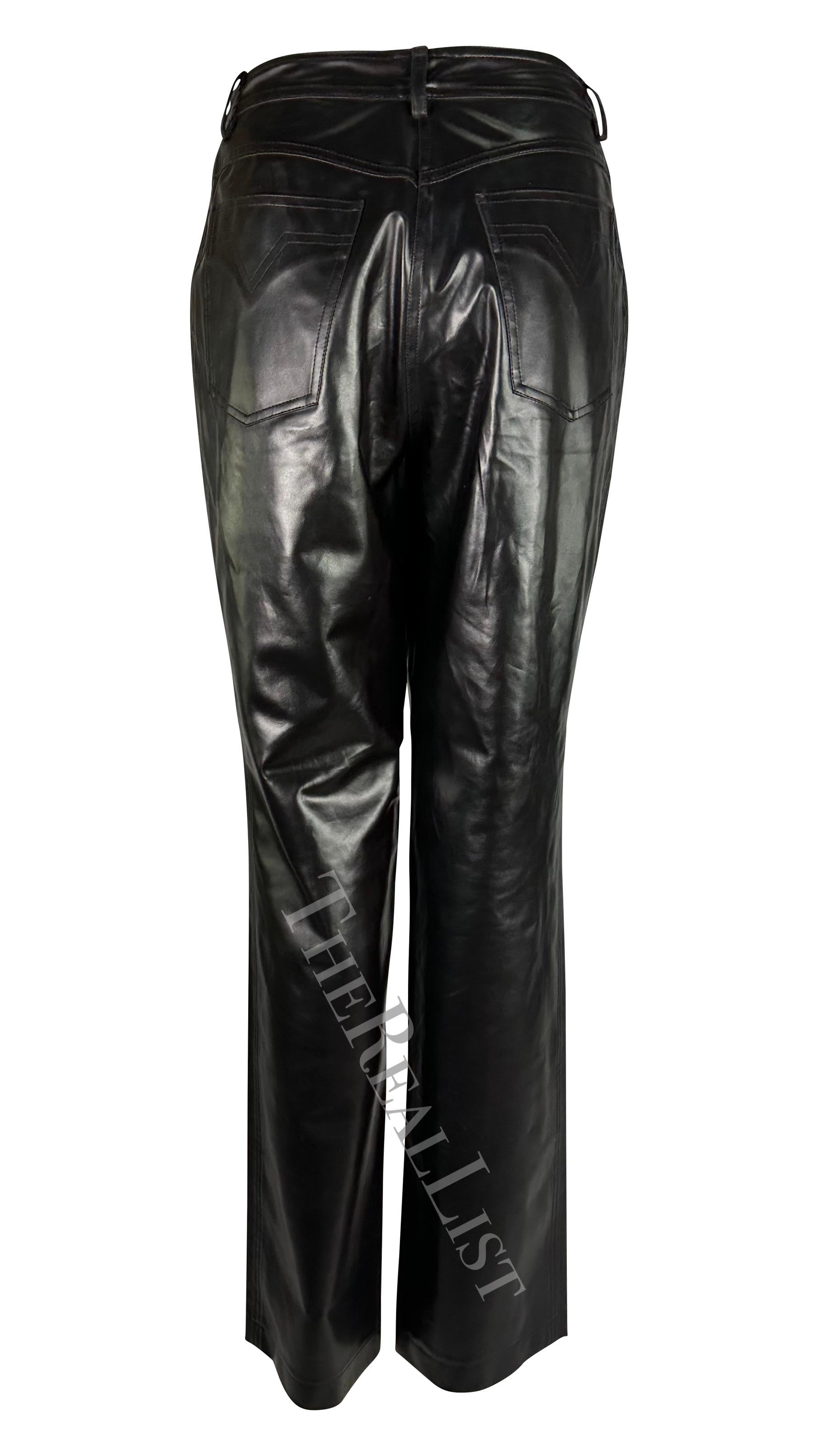 F/W 1996 Gianni Versace Black Faux Leather Wide Leg Pants For Sale 1