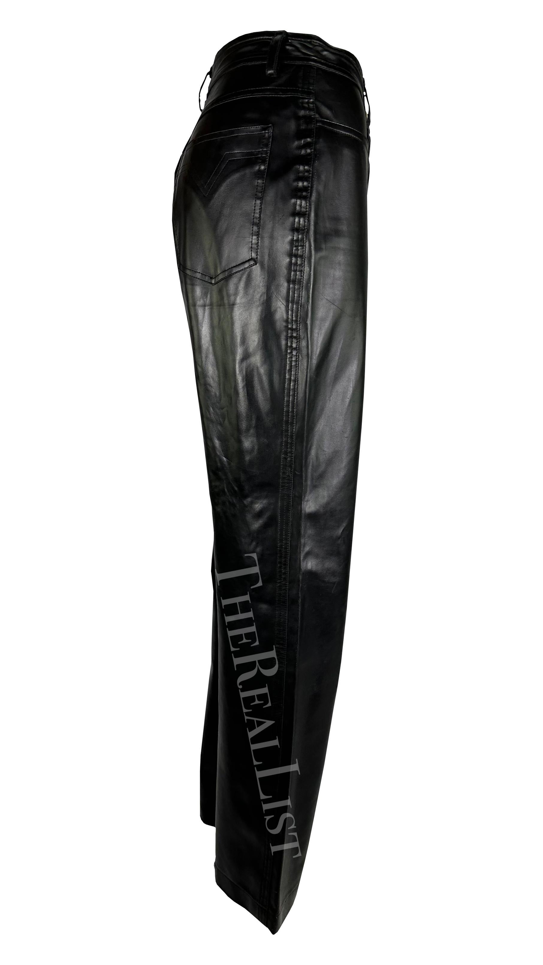 F/W 1996 Gianni Versace Black Faux Leather Wide Leg Pants For Sale 2