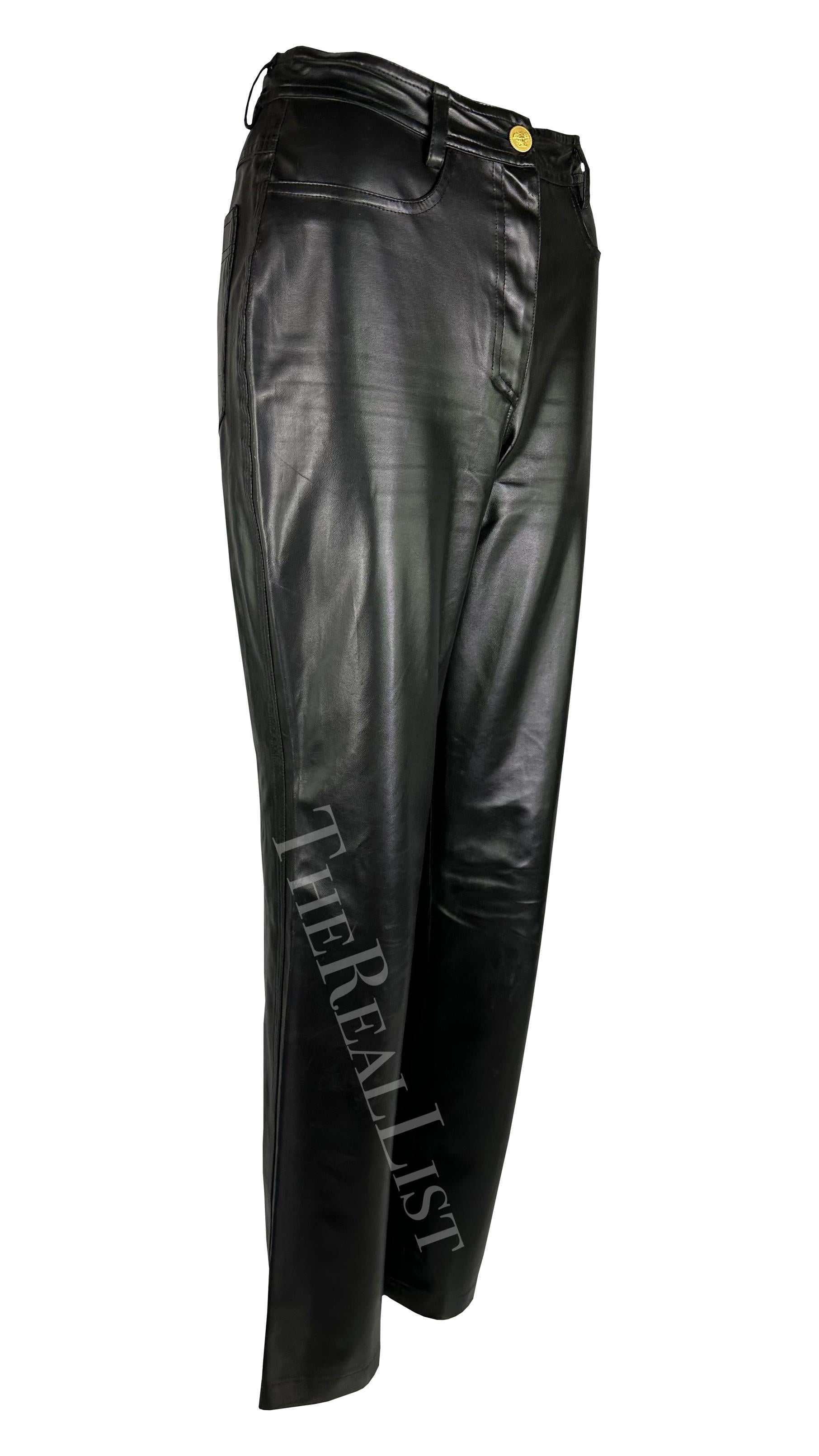 F/W 1996 Gianni Versace Black Faux Leather Wide Leg Pants For Sale 3