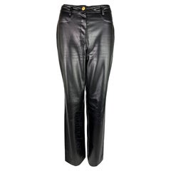 Vintage F/W 1996 Gianni Versace Black Faux Leather Wide Leg Pants