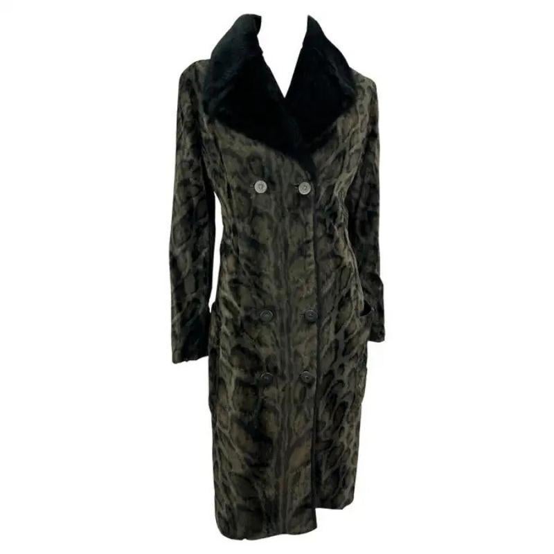 Manteau croisé Gianni Versace Black Leopard Faux Fur Sample F/W 1996