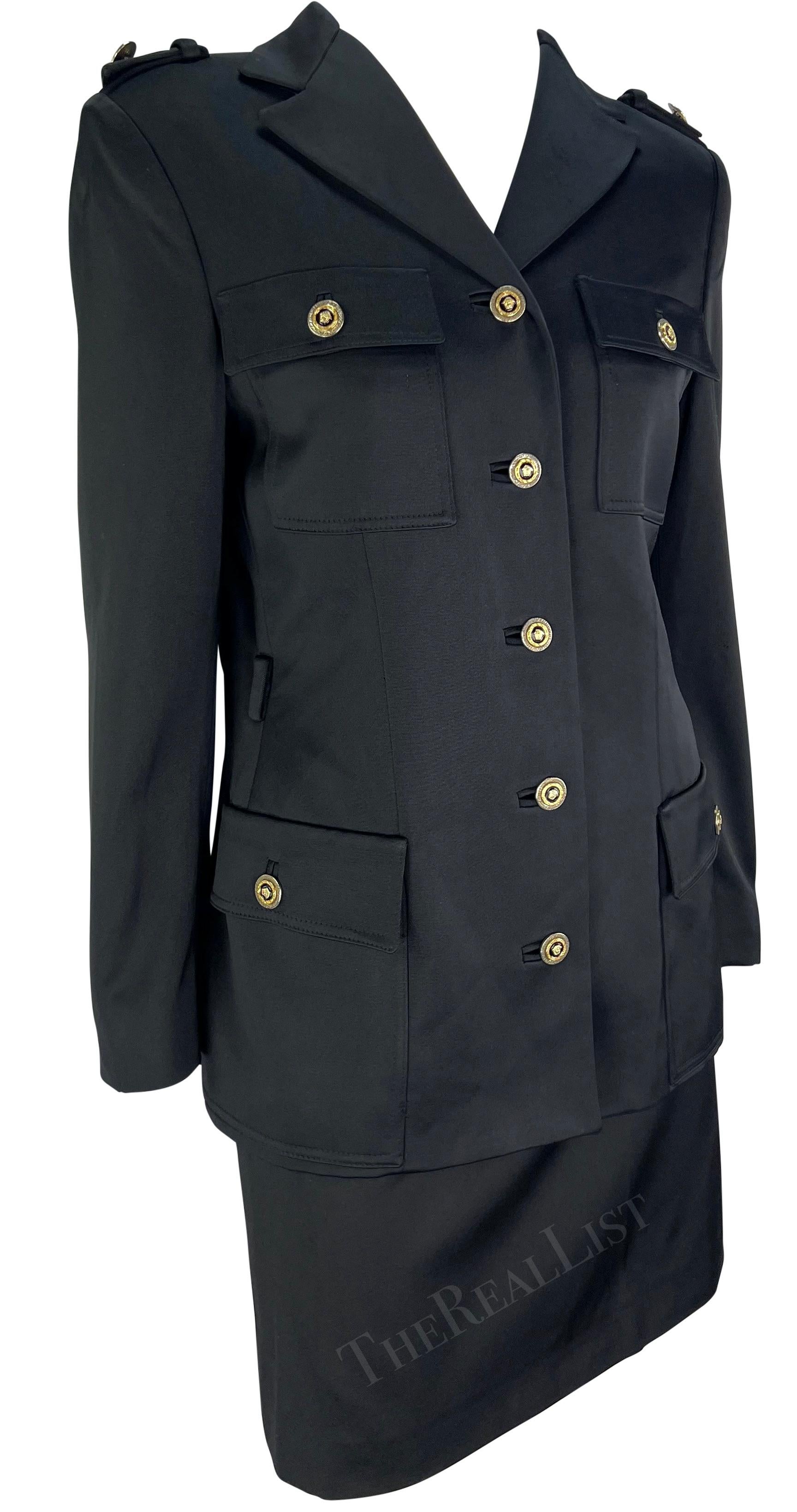 F/W 1996 Gianni Versace Black Military-Style Skirt Suit Set For Sale 2