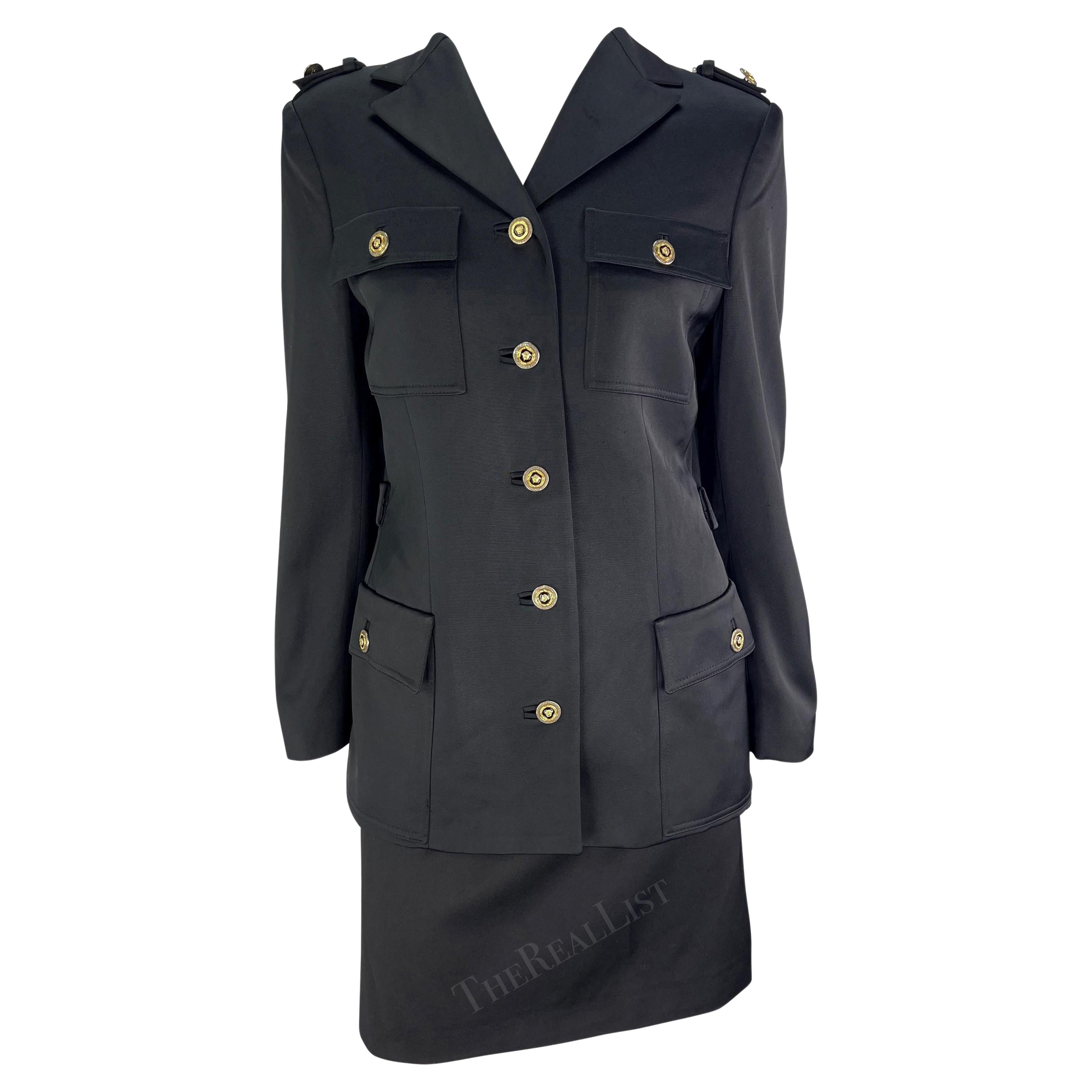 F/W 1996 Gianni Versace Black Military-Style Skirt Suit Set For Sale