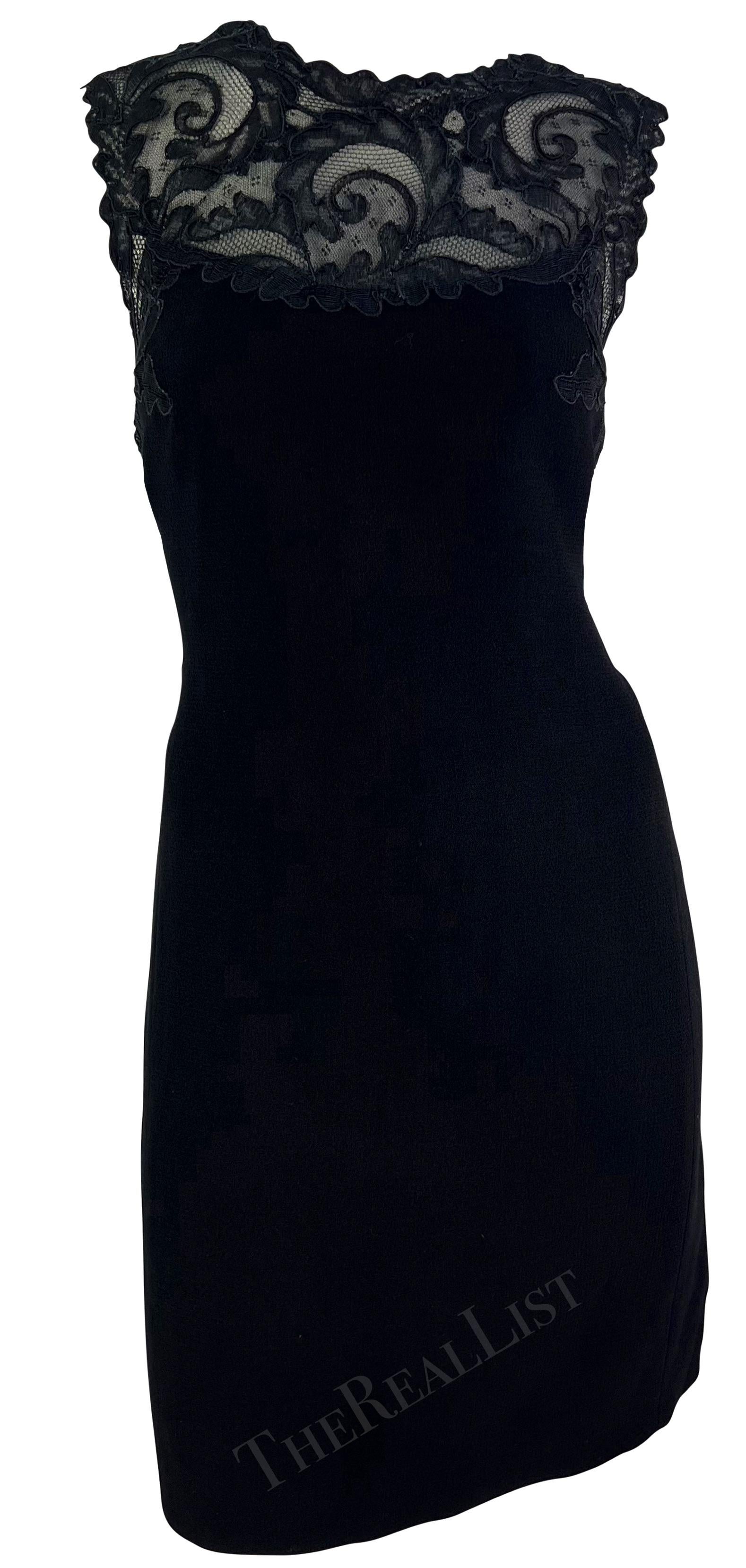 F/W 1996 Gianni Versace Black Sheer Lace Trim Medusa Dress Jacket Set In Excellent Condition For Sale In West Hollywood, CA