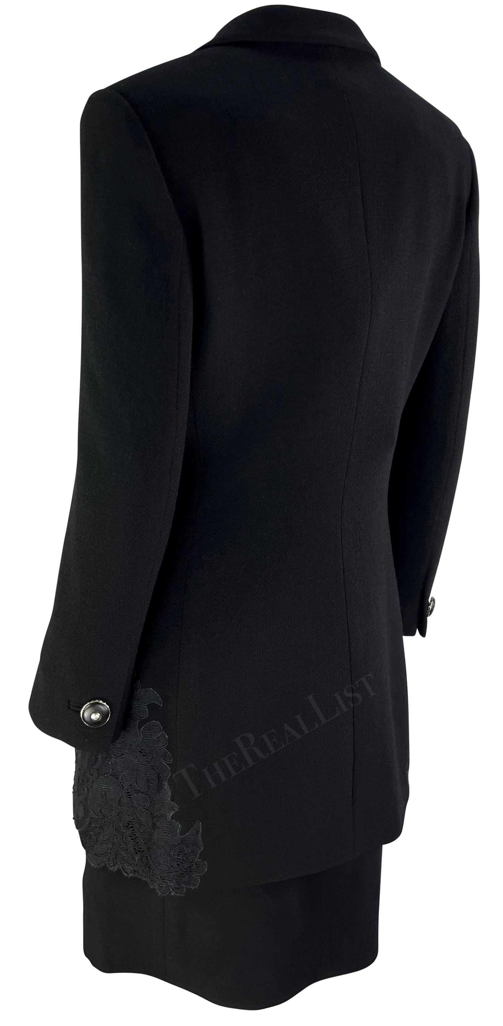 F/W 1996 Gianni Versace Black Sheer Lace Trim Medusa Dress Jacket Set  For Sale 3