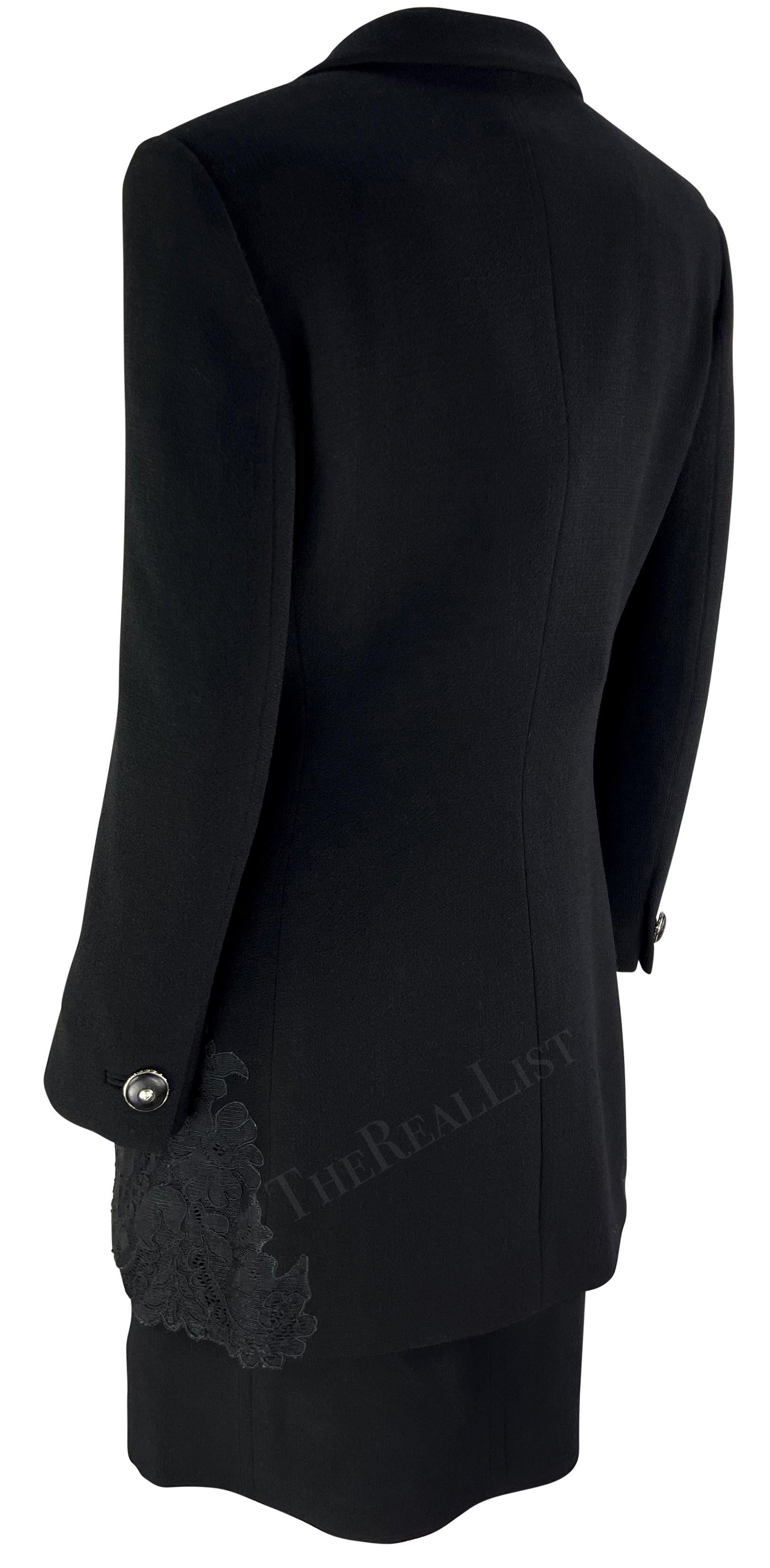 F/W 1996 Gianni Versace Black Sheer Lace Trim Medusa Dress Jacket Set For Sale 3