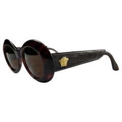Vintage F/W 1996 Gianni Versace Brown Crocodile Medusa Acetate Sunglasses