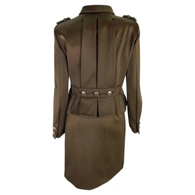 F/W 1996 Gianni Versace Brown Military-Inspired Medusa Button Skirt Suit Set For Sale