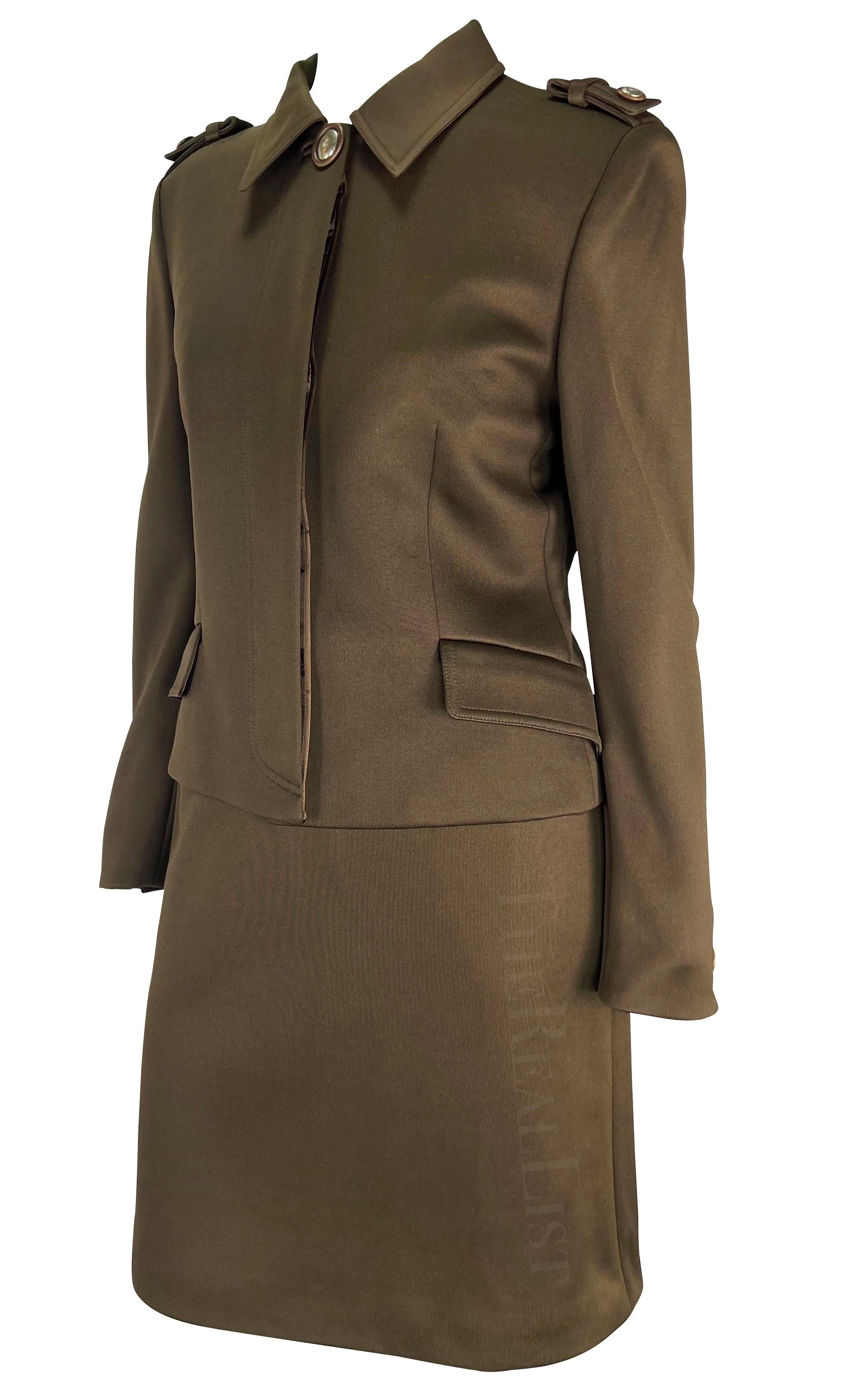 Women's F/W 1996 Gianni Versace Brown Military-Inspired Medusa Button Skirt Suit Set  For Sale