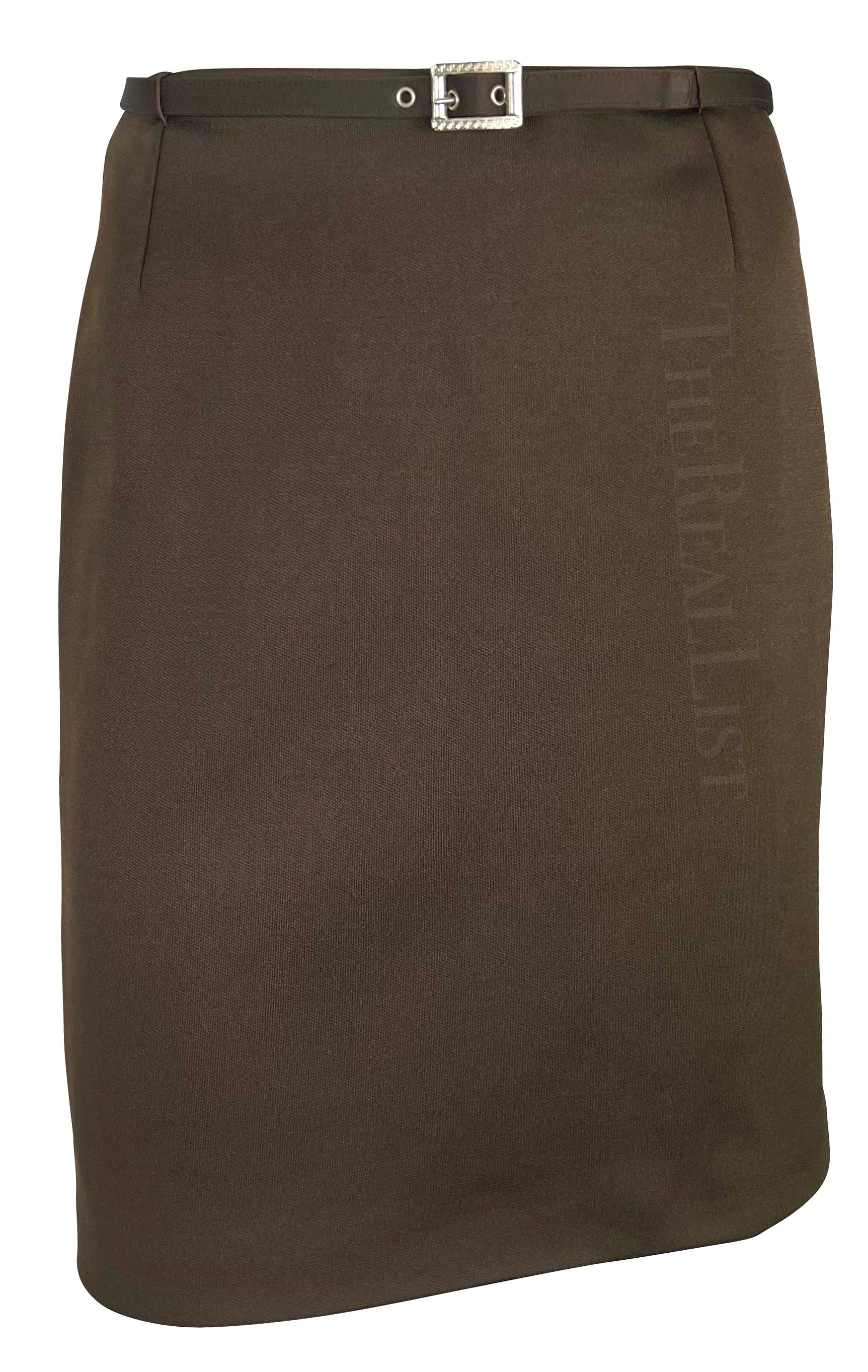 F/W 1996 Gianni Versace Brown Military-Inspired Medusa Button Skirt Suit Set For Sale 2