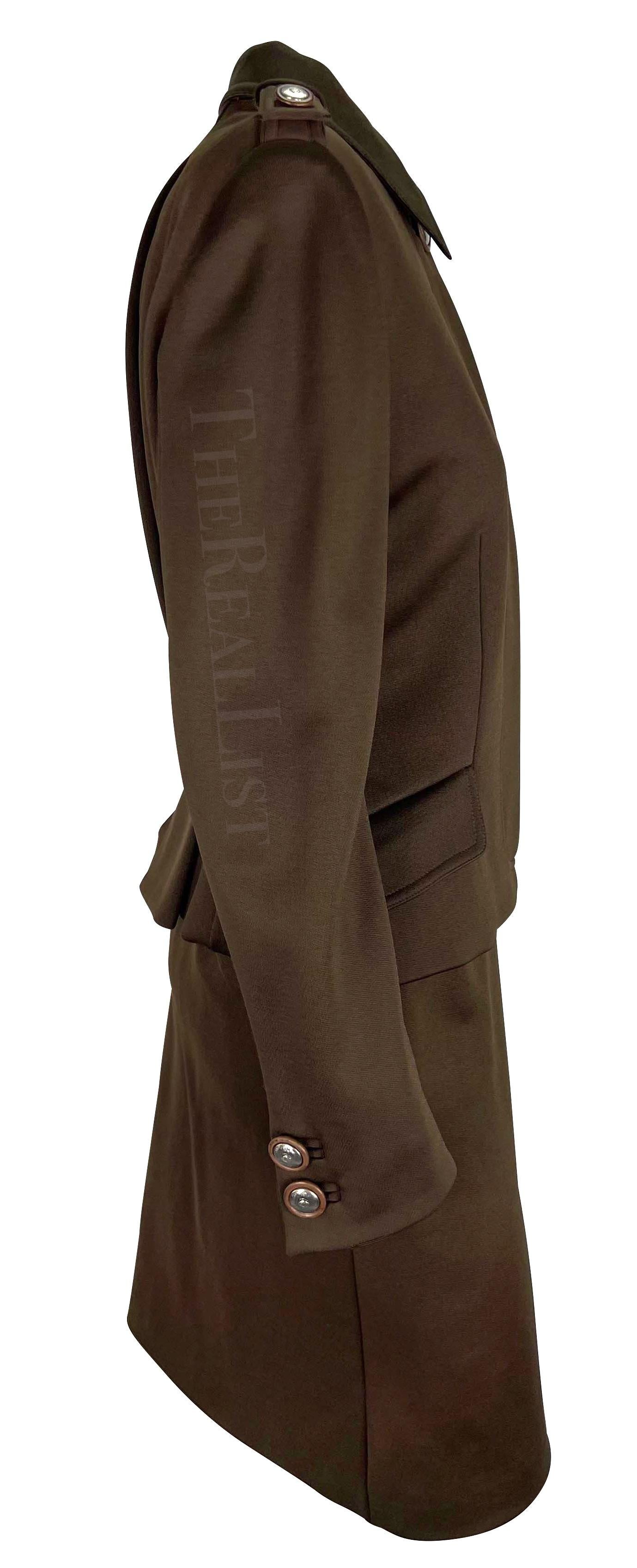 F/W 1996 Gianni Versace Brown Military-Inspired Medusa Button Skirt Suit Set  For Sale 5