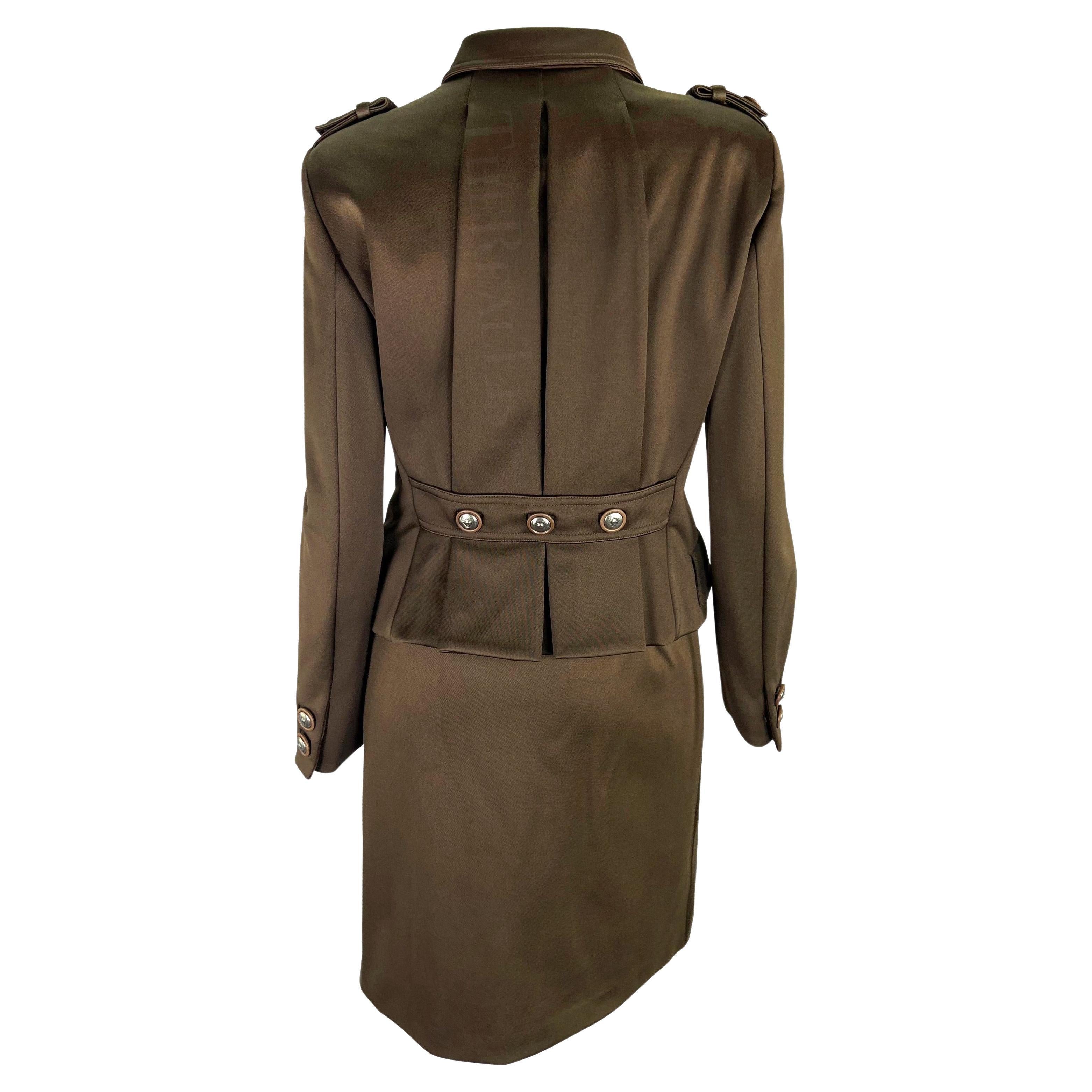 F/W 1996 Gianni Versace Brown Military-Inspired Medusa Button Skirt Suit Set  For Sale
