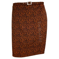 F/W 1996 Gianni Versace Brown Rust Abstract Wiggle Print Medusa Belt Skirt Suit