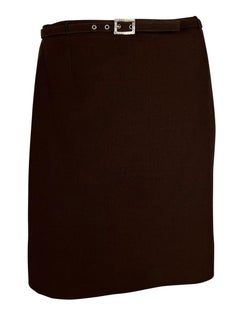 F/W 1996 Gianni Versace Buckle Accent Brown Medusa Button Belted Skirt Suit