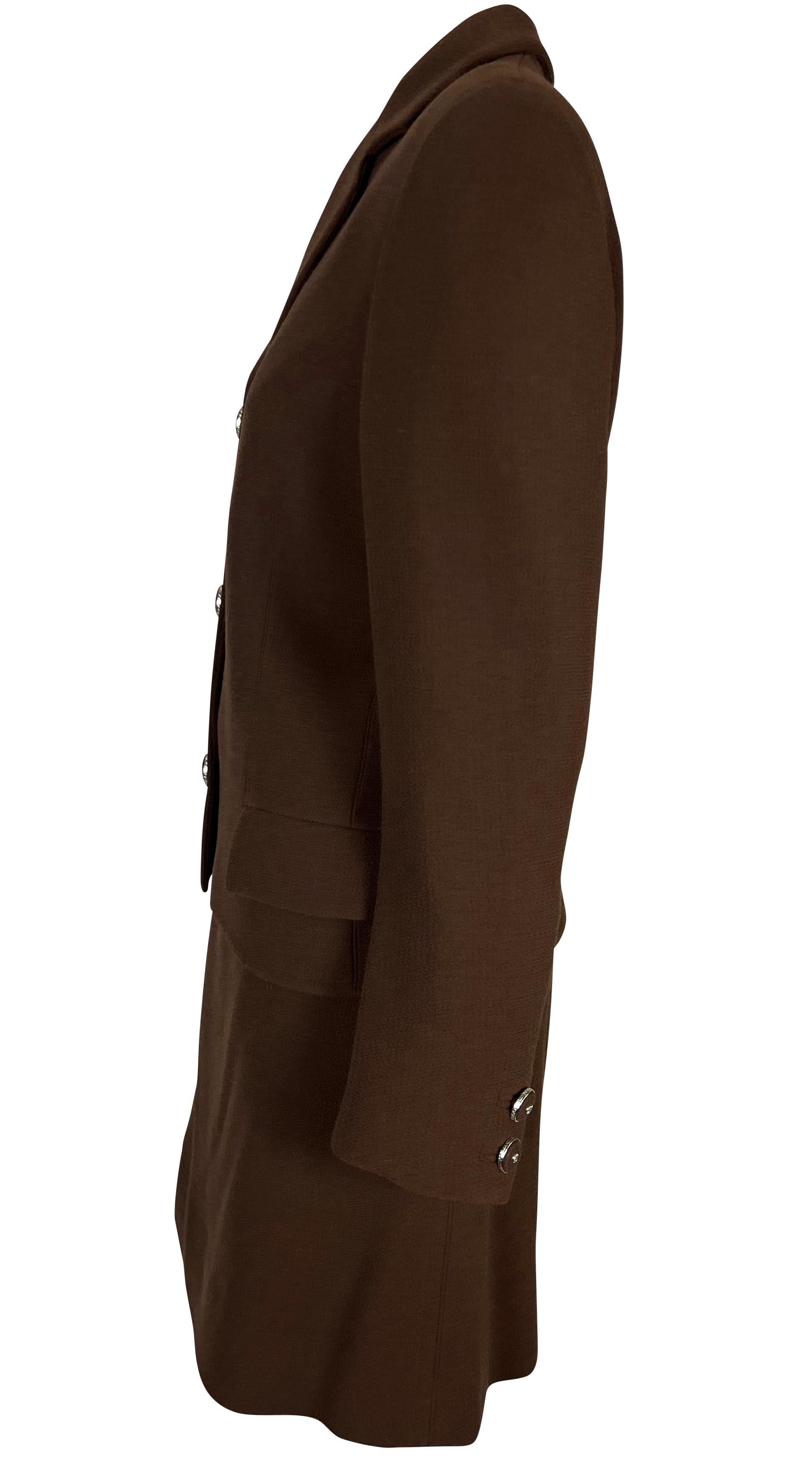 F/W 1996 Gianni Versace Buckle Accent Brown Medusa Button Belted Skirt Suit In Excellent Condition In West Hollywood, CA