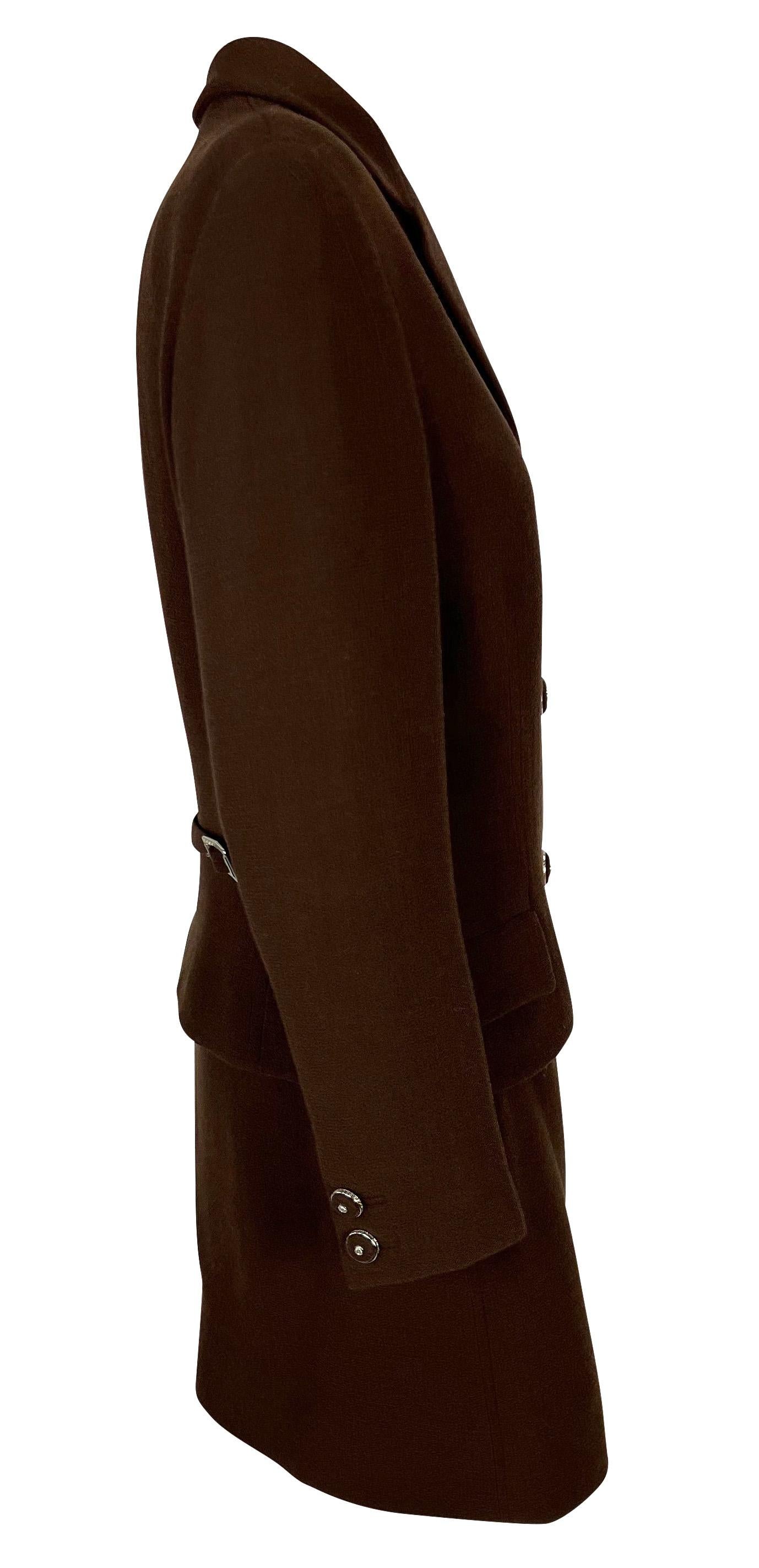 F/W 1996 Gianni Versace Buckle Accent Brown Medusa Button Belted Skirt Suit 2
