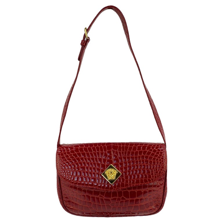 F/W 1996 Gianni Versace Cherry Red Croc Embossed Medusa Shoulder Bag For  Sale at 1stDibs