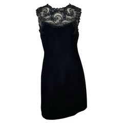 F/W 1996 Gianni Versace Couture Black Lace Bust Wool Stretch Dress