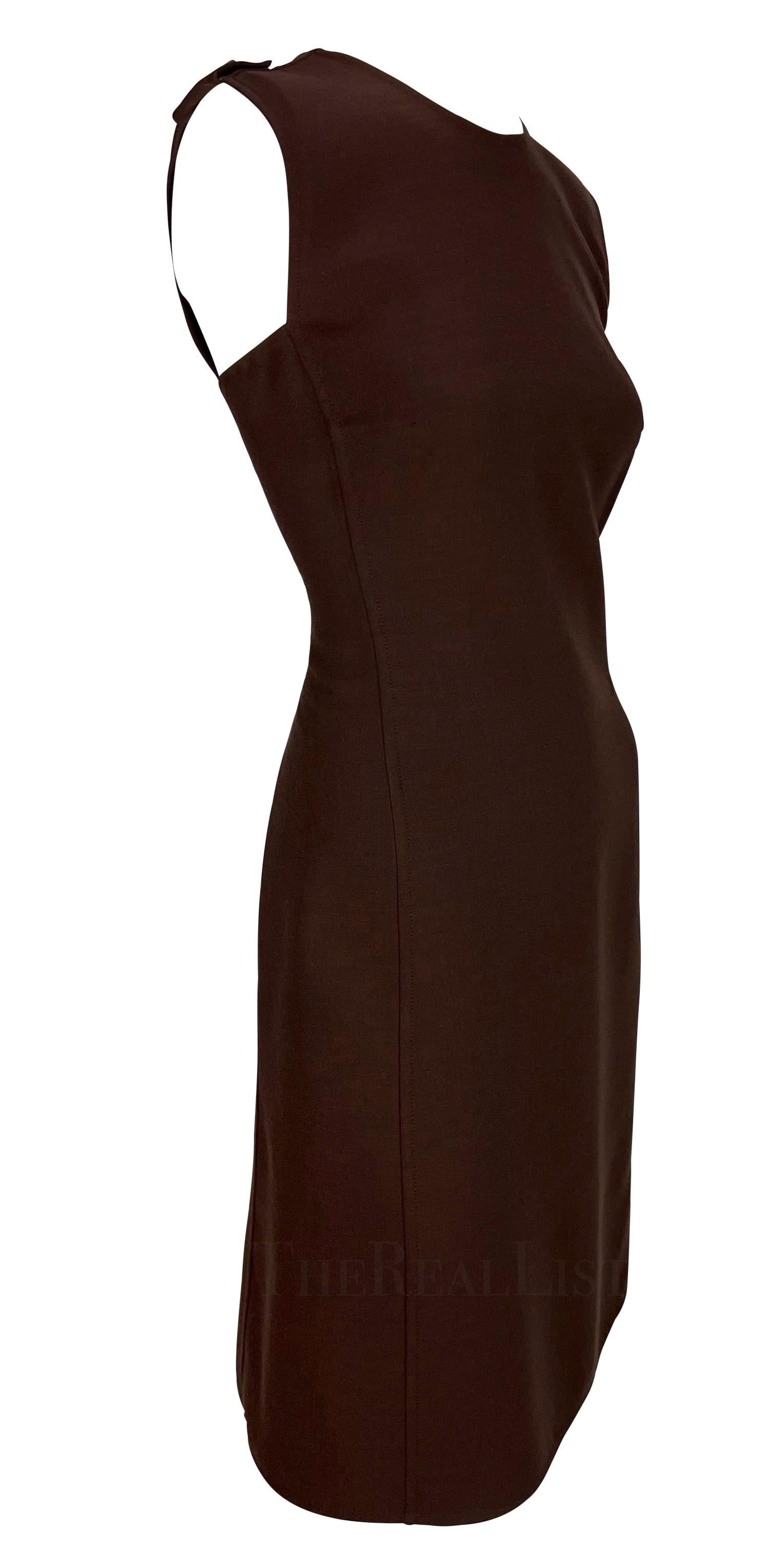 F/W 1996 Gianni Versace Couture Brown Medusa Epaulette Sleeveless Dress For Sale 1