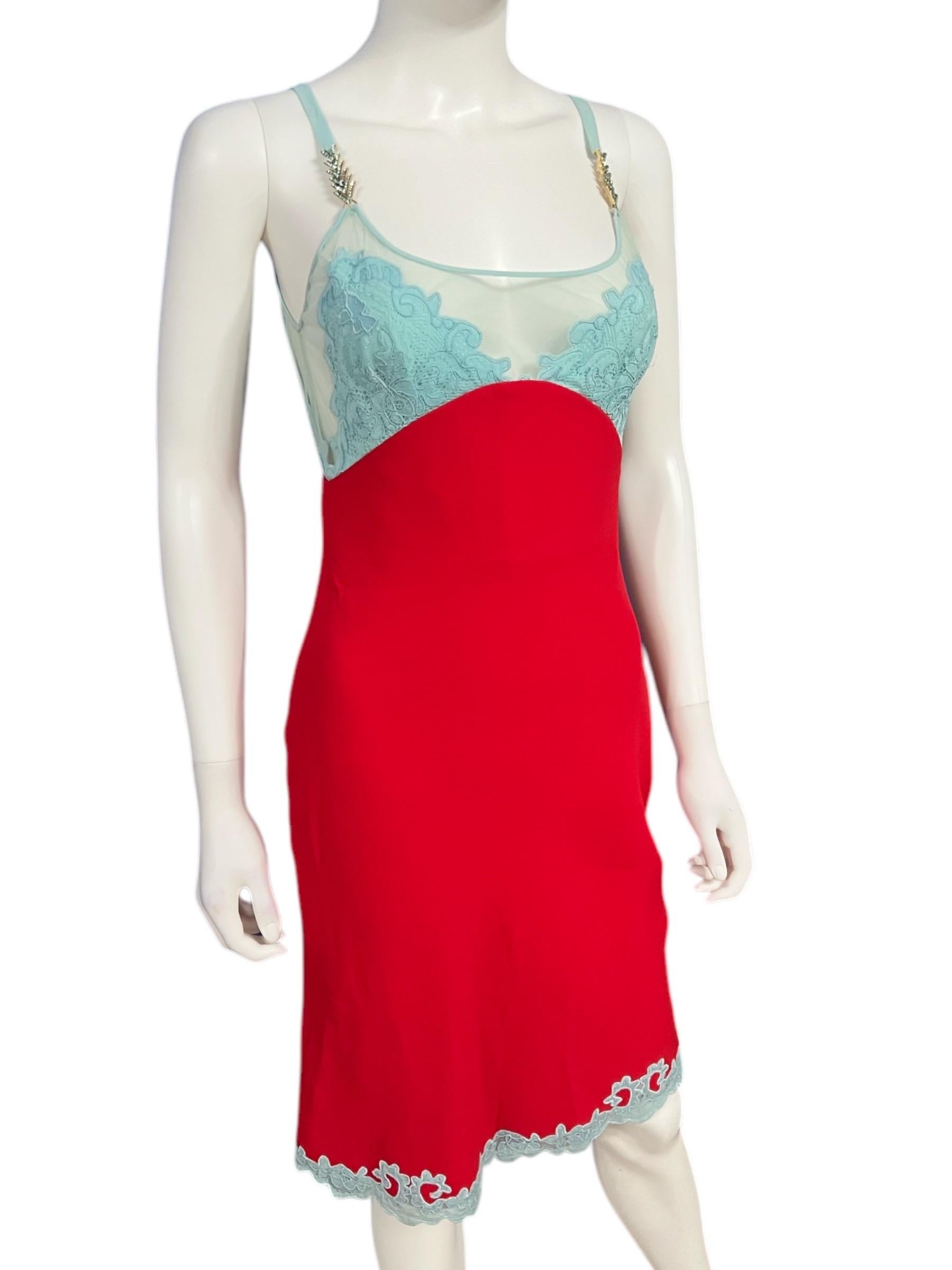 F/W 1996 Gianni Versace Couture Lace Crystal Slip Dress In Excellent Condition For Sale In Concord, NC