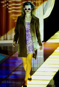 F/W 1996 Gianni Versace Couture Pink Lace Overlay Purple Mini Dress