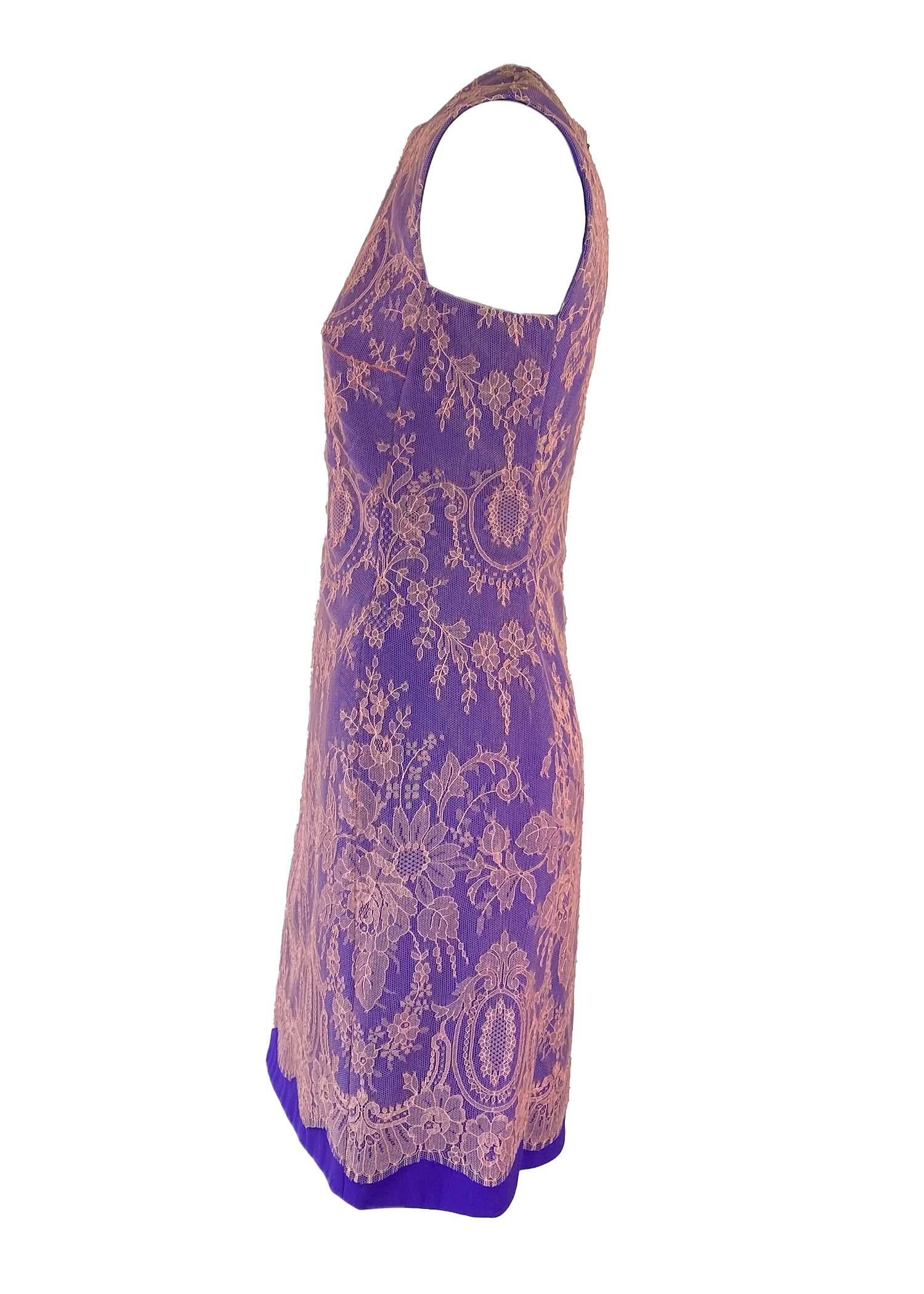 Gray F/W 1996 Gianni Versace Couture Pink Lace Overlay Purple Mini Dress For Sale