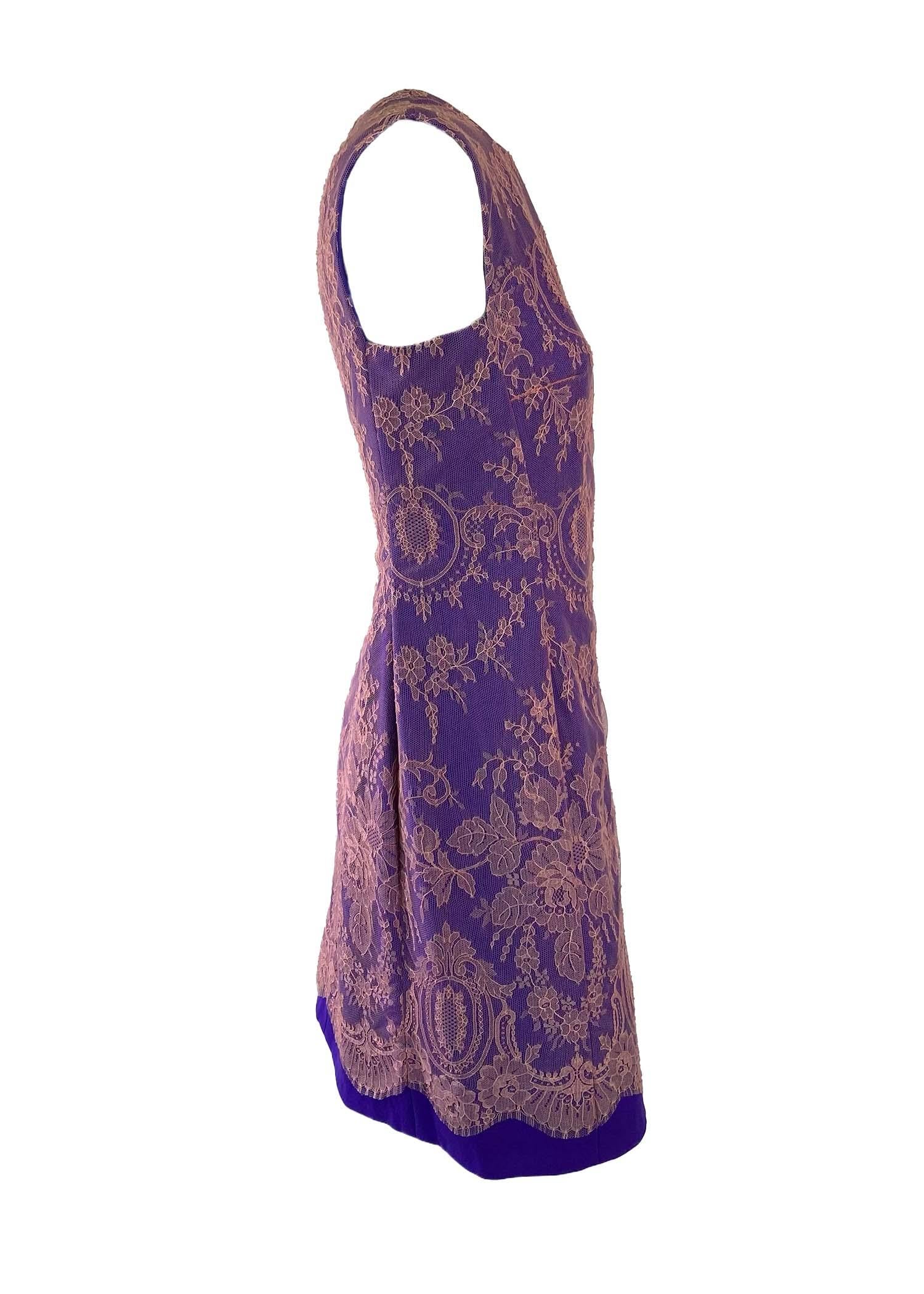 Women's F/W 1996 Gianni Versace Couture Pink Lace Overlay Purple Mini Dress For Sale