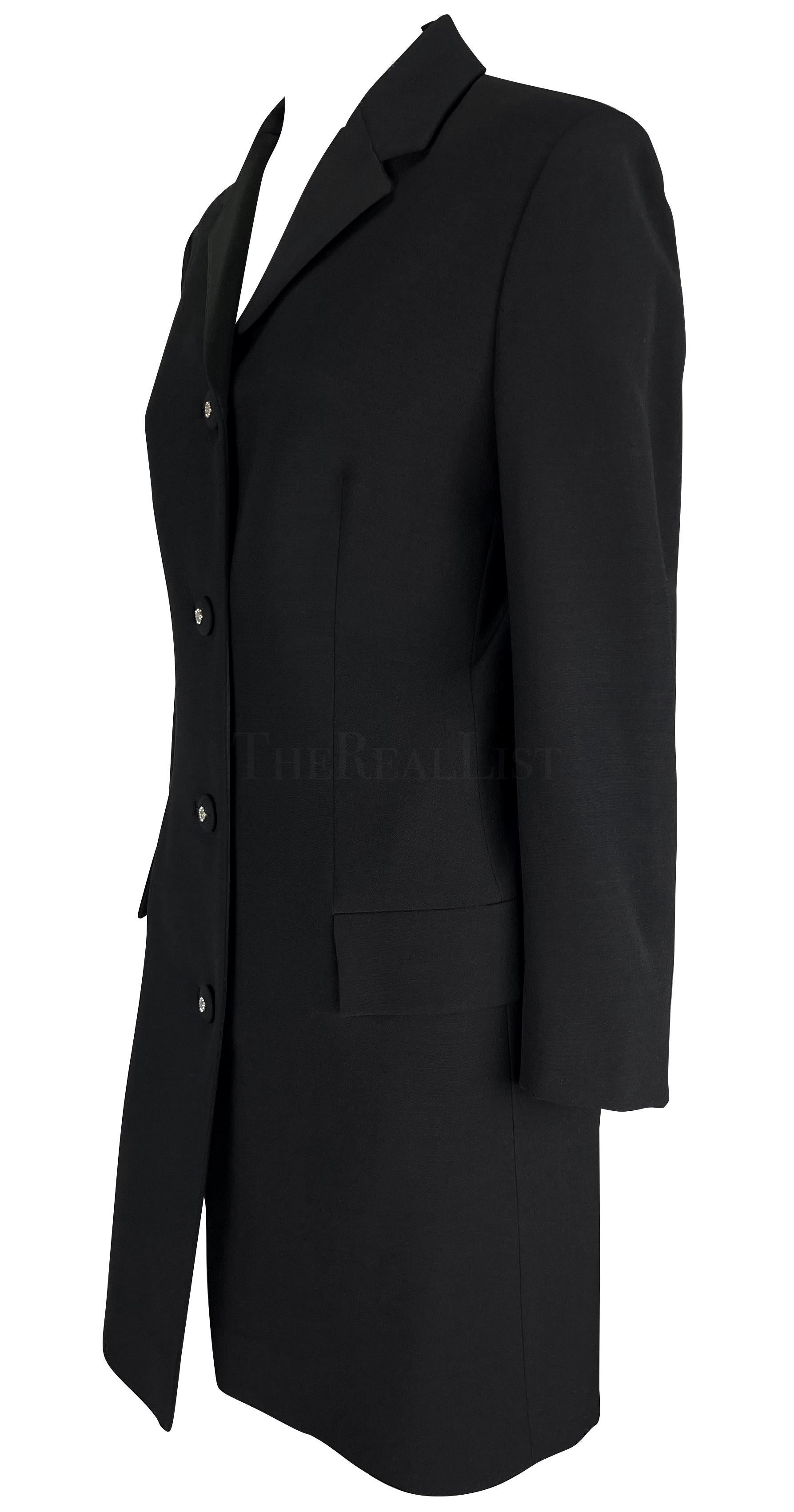 F/W 1996 Gianni Versace Couture Rhinestone Medusa Black Wool Coat In Excellent Condition For Sale In West Hollywood, CA