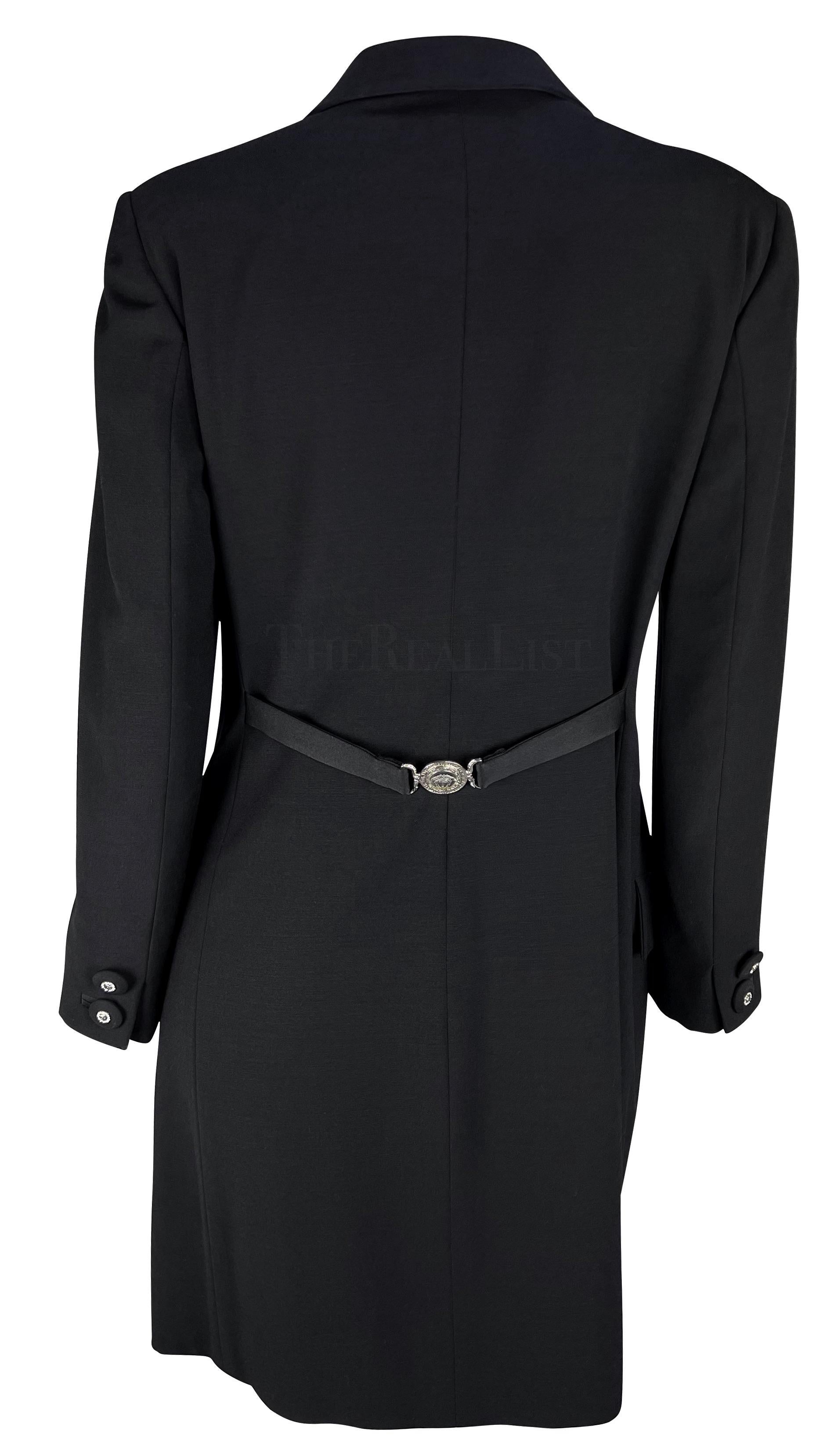 Women's F/W 1996 Gianni Versace Couture Rhinestone Medusa Black Wool Coat For Sale