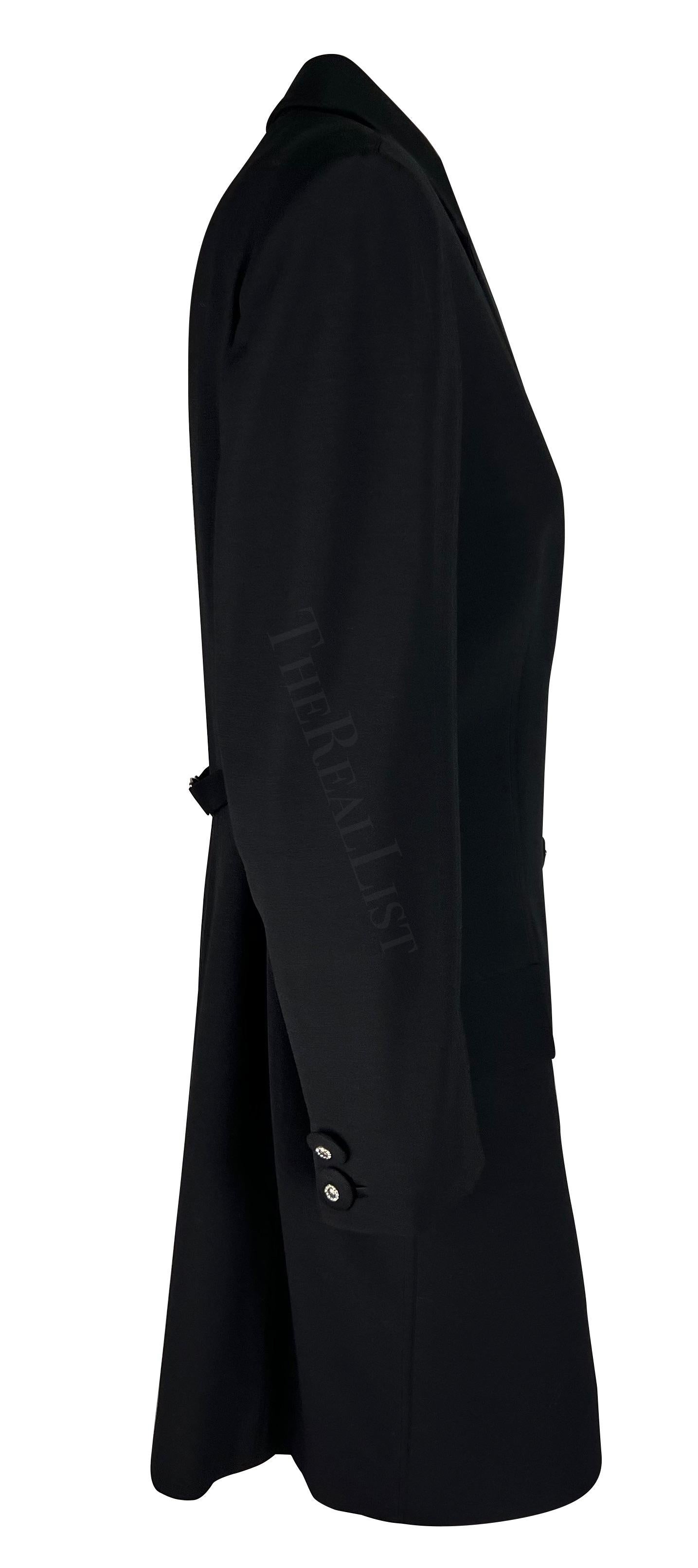 F/W 1996 Gianni Versace Couture Rhinestone Medusa Black Wool Coat For Sale 1