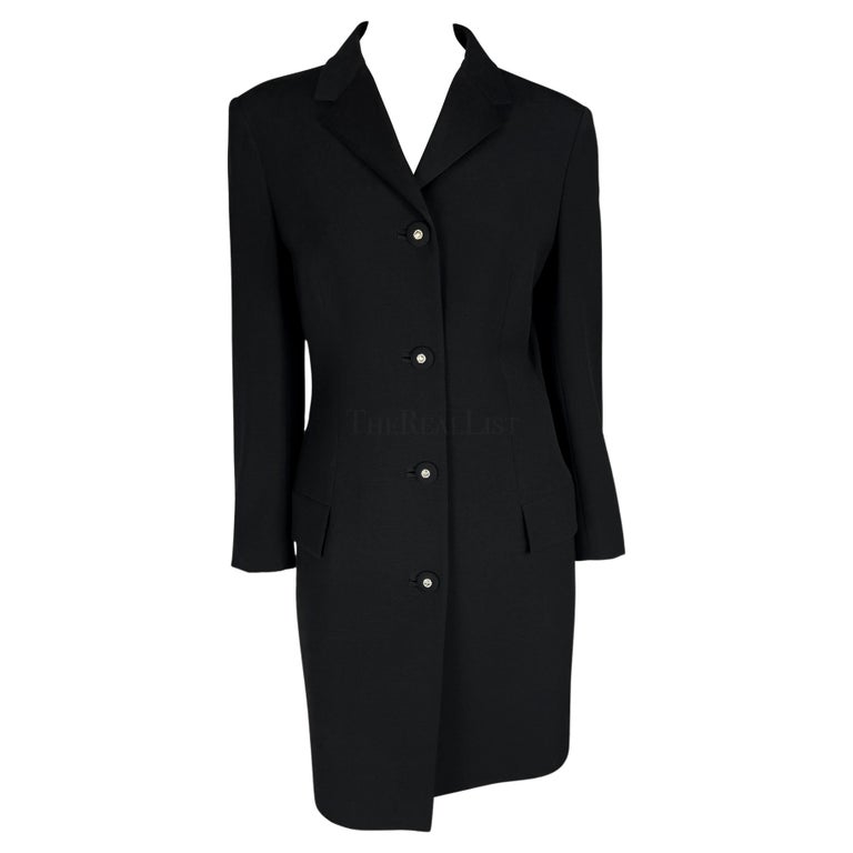 F/W 1996 Gianni Versace Couture Rhinestone Medusa Black Wool Coat 