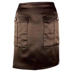 F/W 1996 Gianni Versace Couture Rhinstone Medusa Brown Silk Satin Mini Skirt