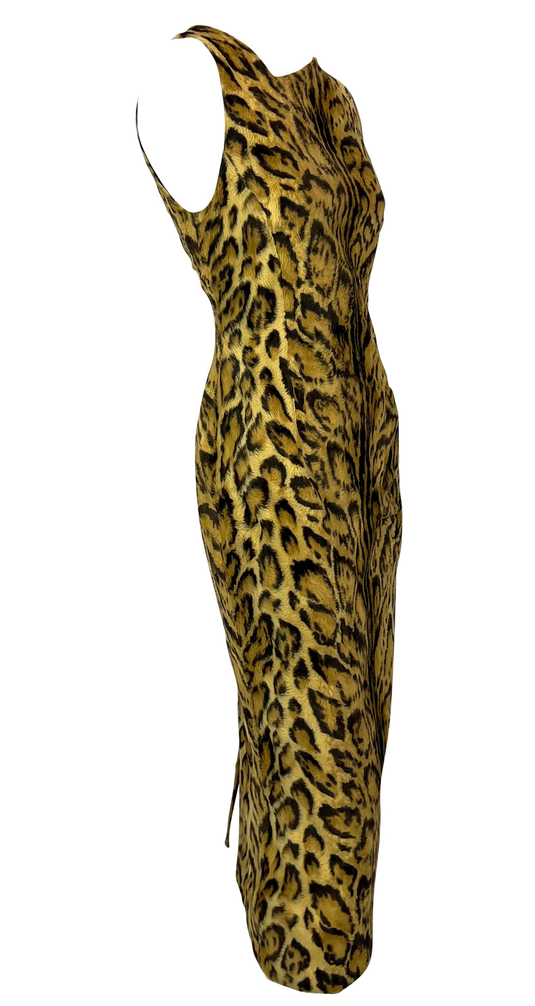 F/W 1996 Gianni Versace Kate Moss Ad Faux Leopard Fur Sleeveless Pencil Dress 3
