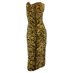 F/W 1996 Gianni Versace Kate Moss Ad Faux Leopard Fur Sleeveless Pencil Dress