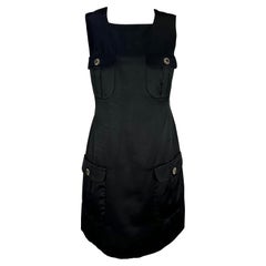 F/W 1996 Gianni Versace Rhinestone Medusa Pocket Black Satin Mini Dress